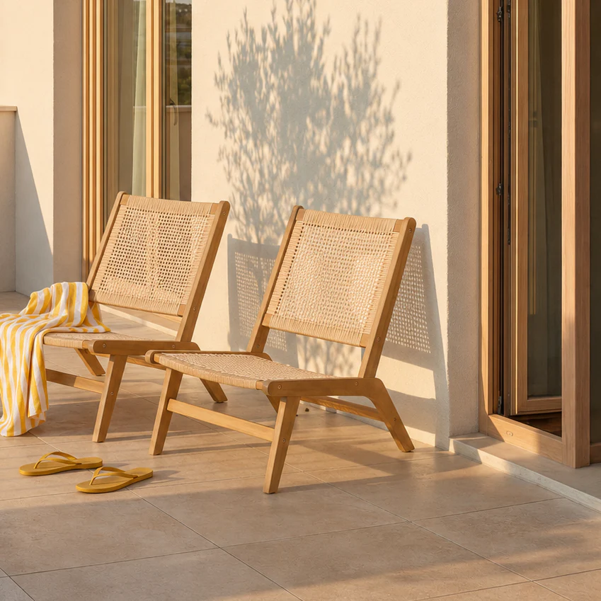 AGUILARES - Fauteuil intérieur extérieur en acacia massif et rotin - Image 3