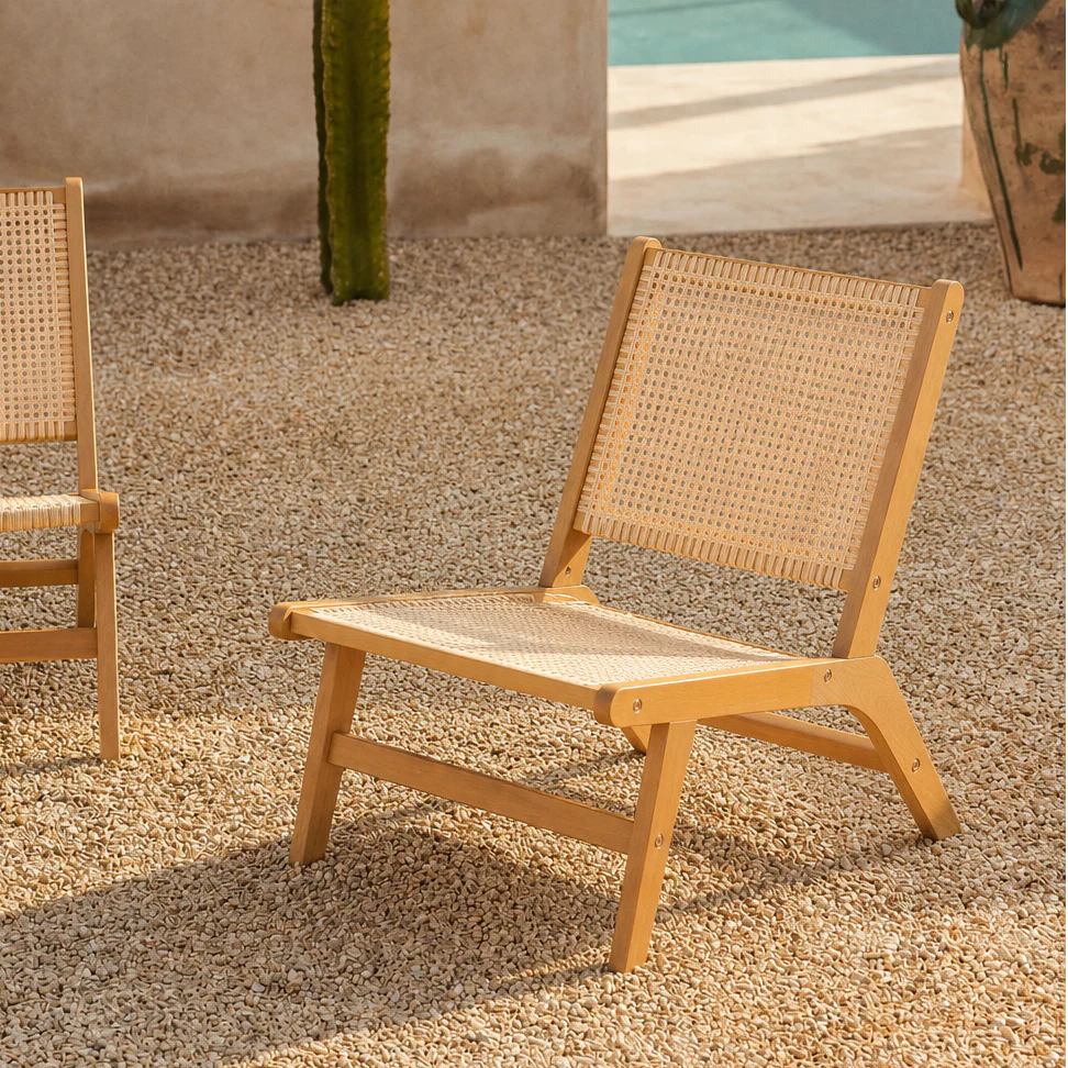 AGUILARES - Fauteuil intérieur extérieur en acacia massif et rotin - Image 4
