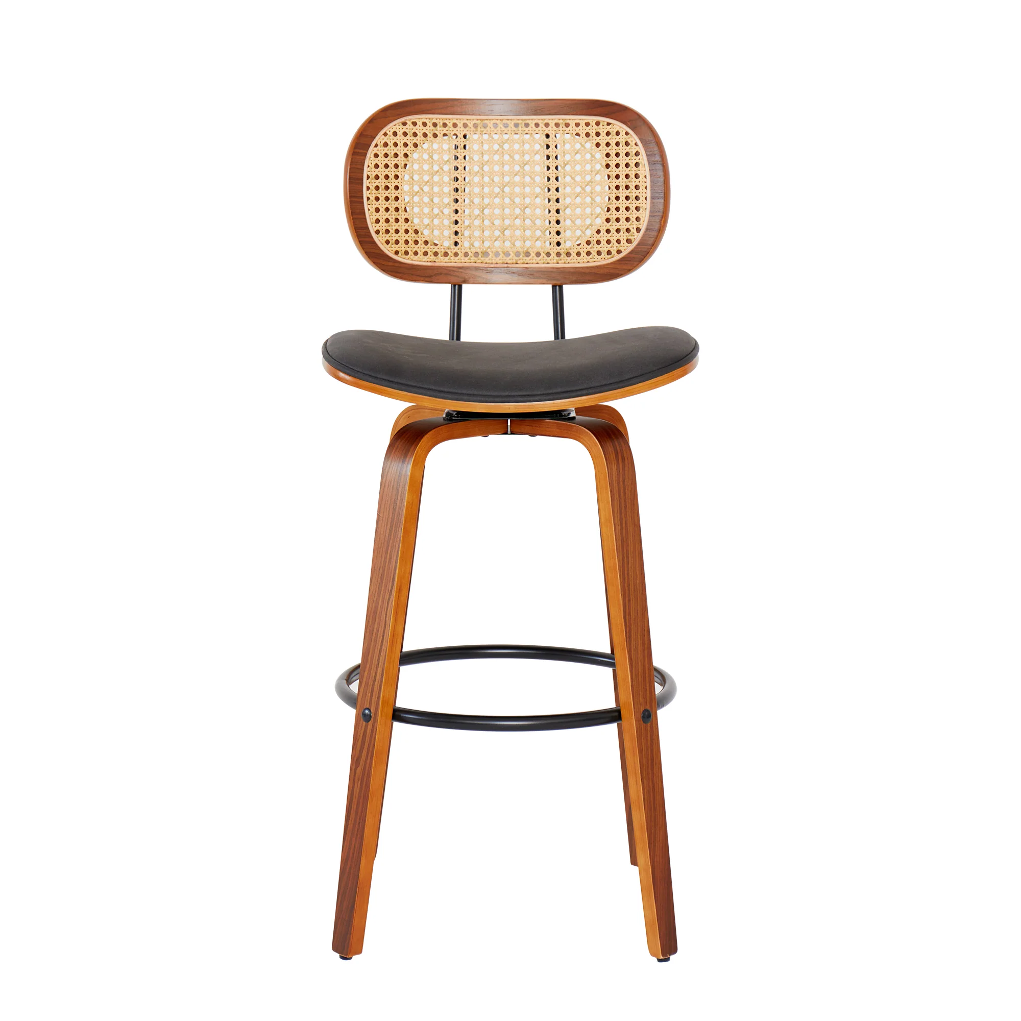 ALESUND - Lot de 2 tabourets de bar en bois massif et cannage noir - Image 7