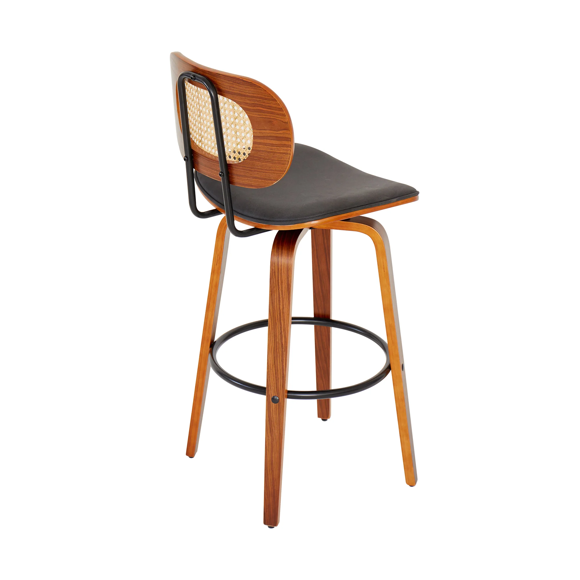 ALESUND - Lot de 2 tabourets de bar en bois massif et cannage noir - Image 8