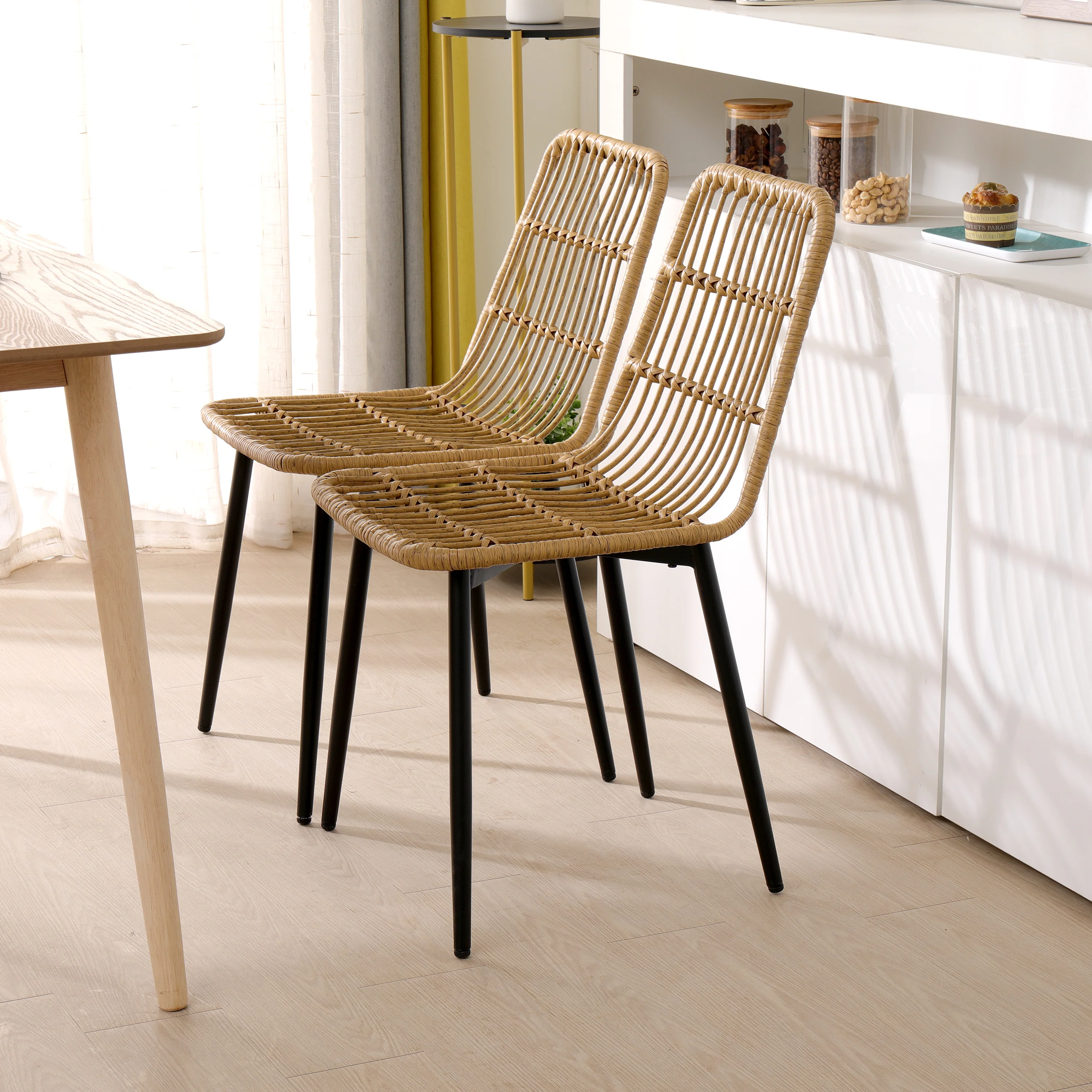 BANGKOK - Lot de 4 chaises en métal et rotin - Image 7