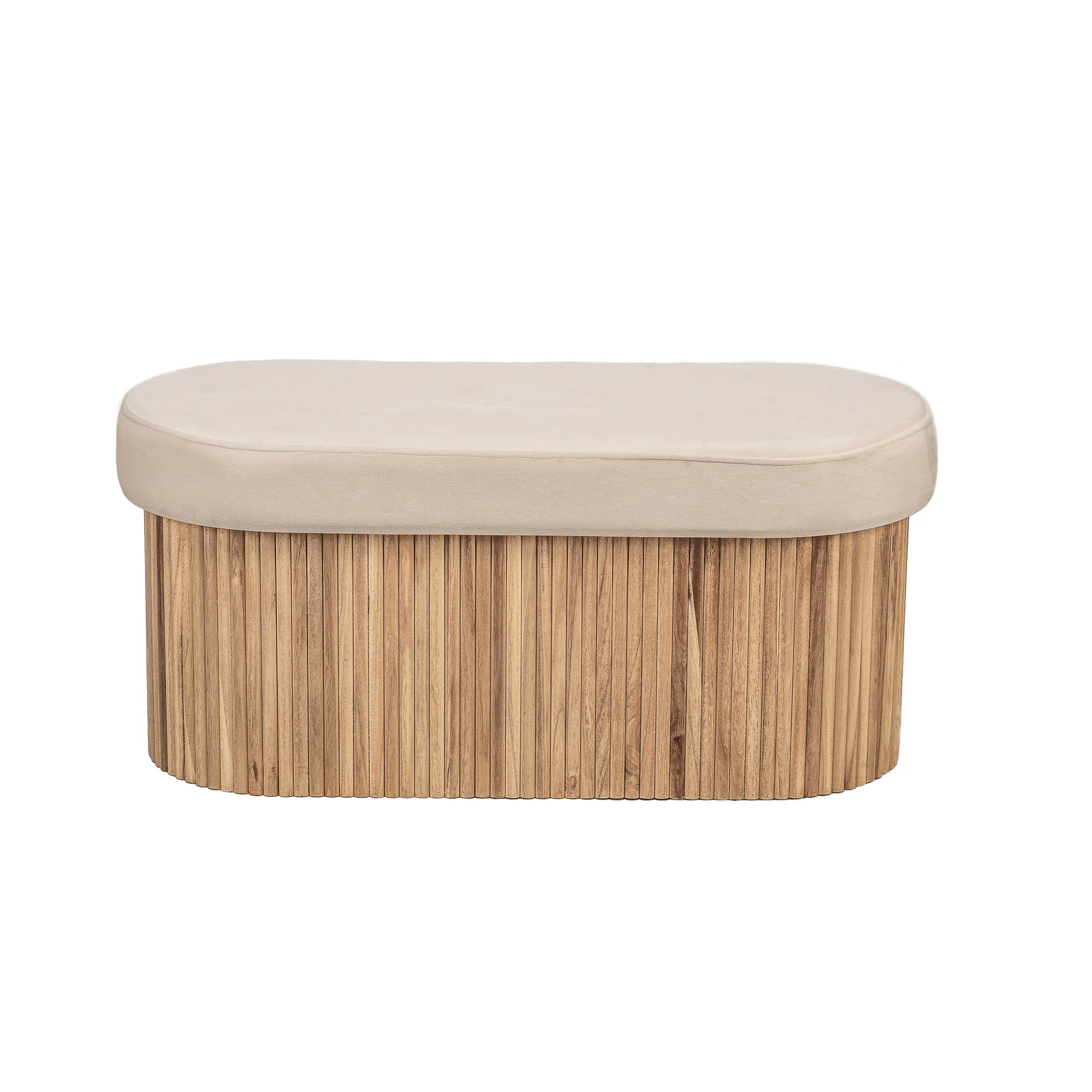 BAOTSU - Banc avec rangement en bois et velours beige - Image 7