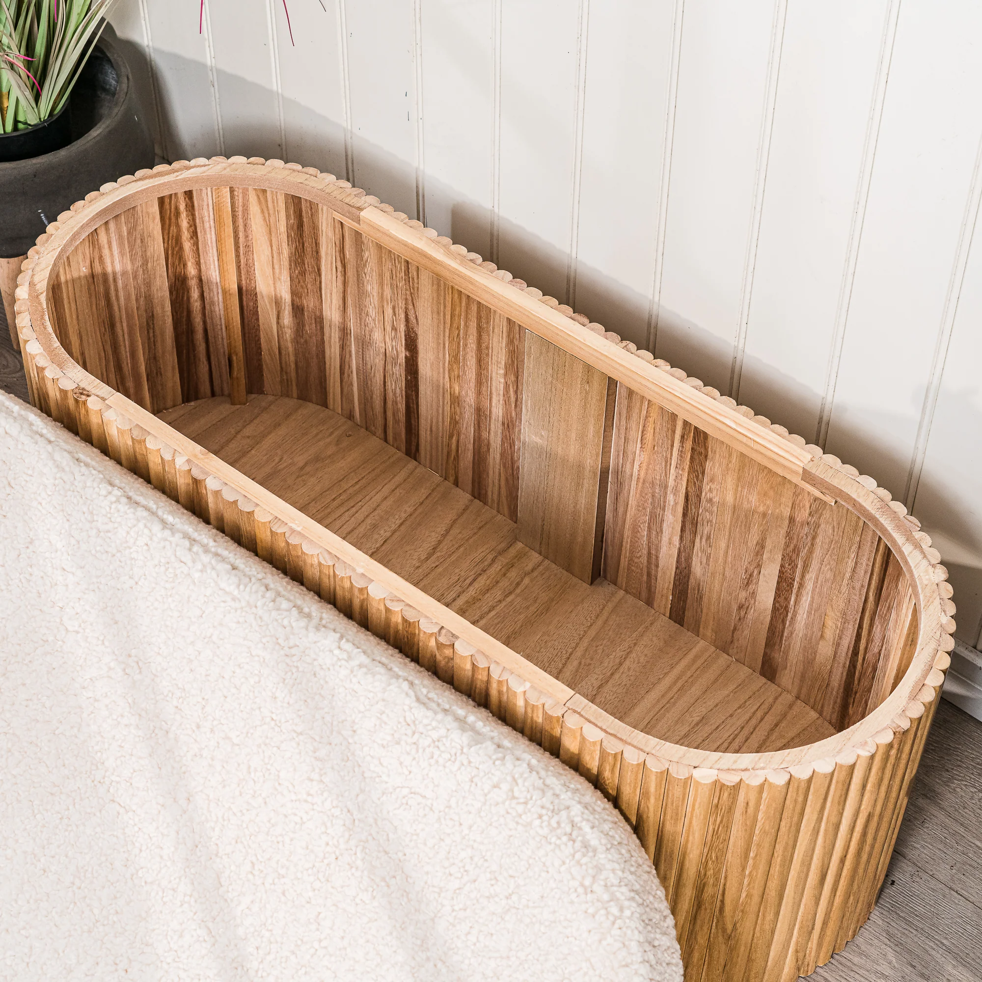 BAOTSU - Banc coffre avec rangement en bois et bouclettes blanches - Image 3