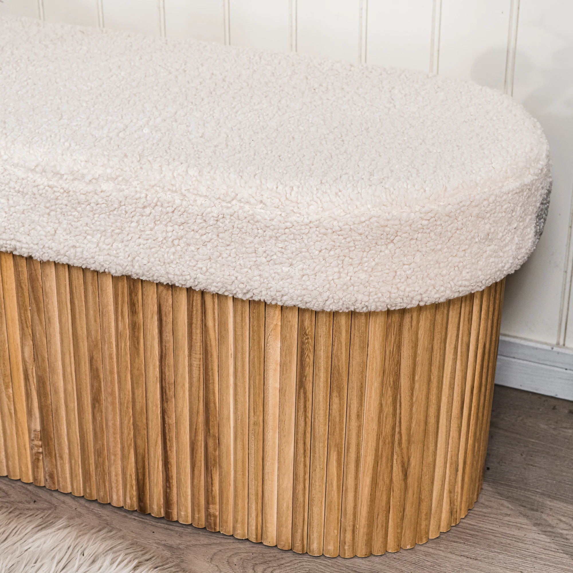 BAOTSU - Banc coffre avec rangement en bois et bouclettes blanches - Image 6