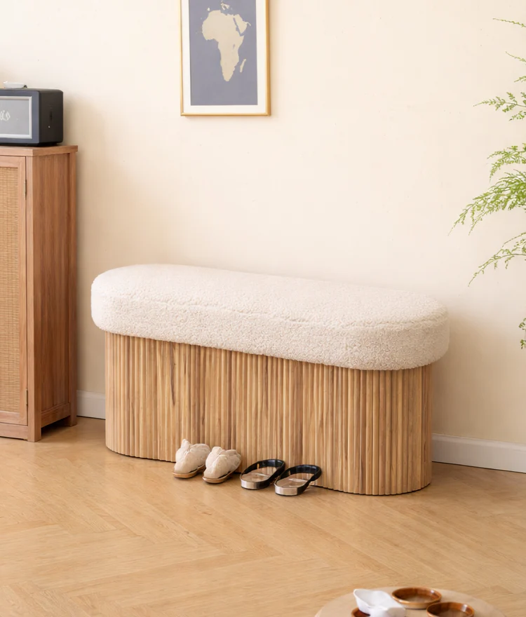 BAOTSU - Banc coffre avec rangement en bois et bouclettes blanches - Image 7