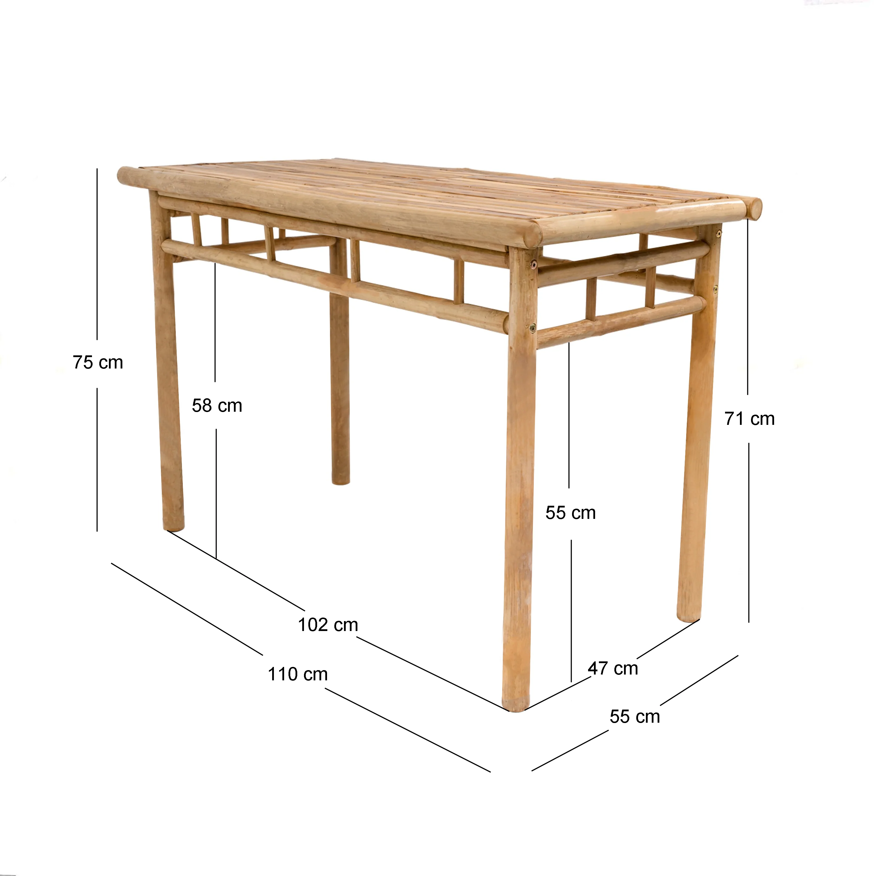 BARU - Table de jardin rectangulaire 4 personnes en bambou massif L110 - Image 4
