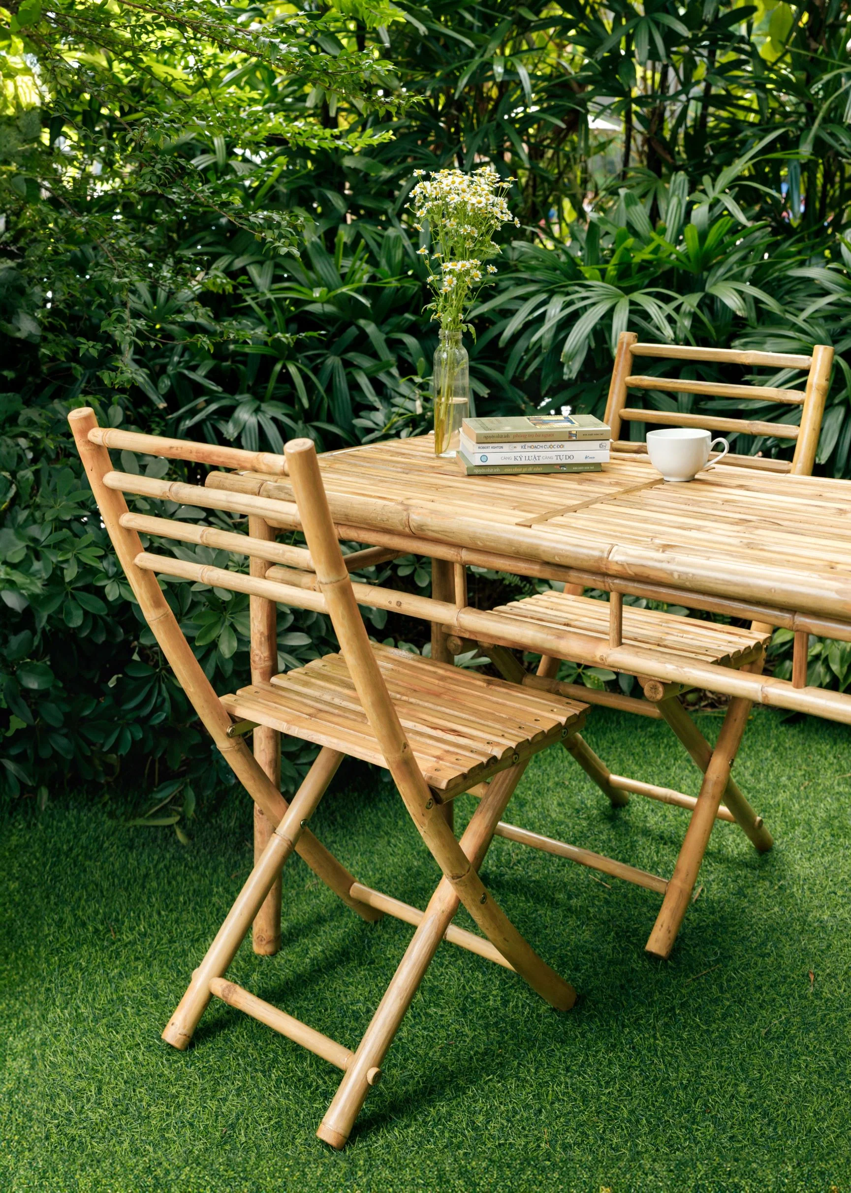 BARU - Table de jardin rectangulaire 4 personnes en bambou massif L110 - Image 5