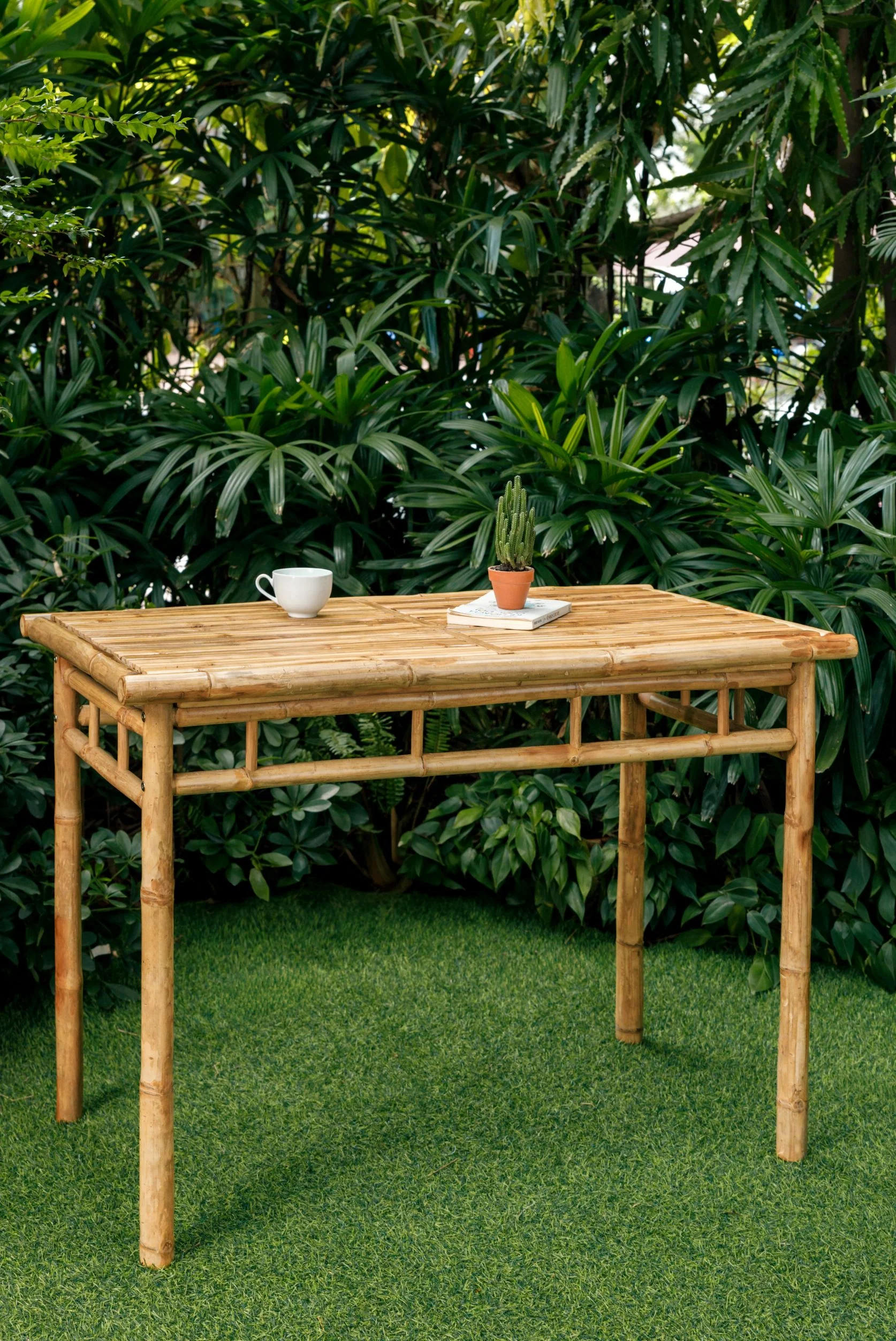 BARU - Table de jardin rectangulaire 4 personnes en bambou massif L110 - Image 7