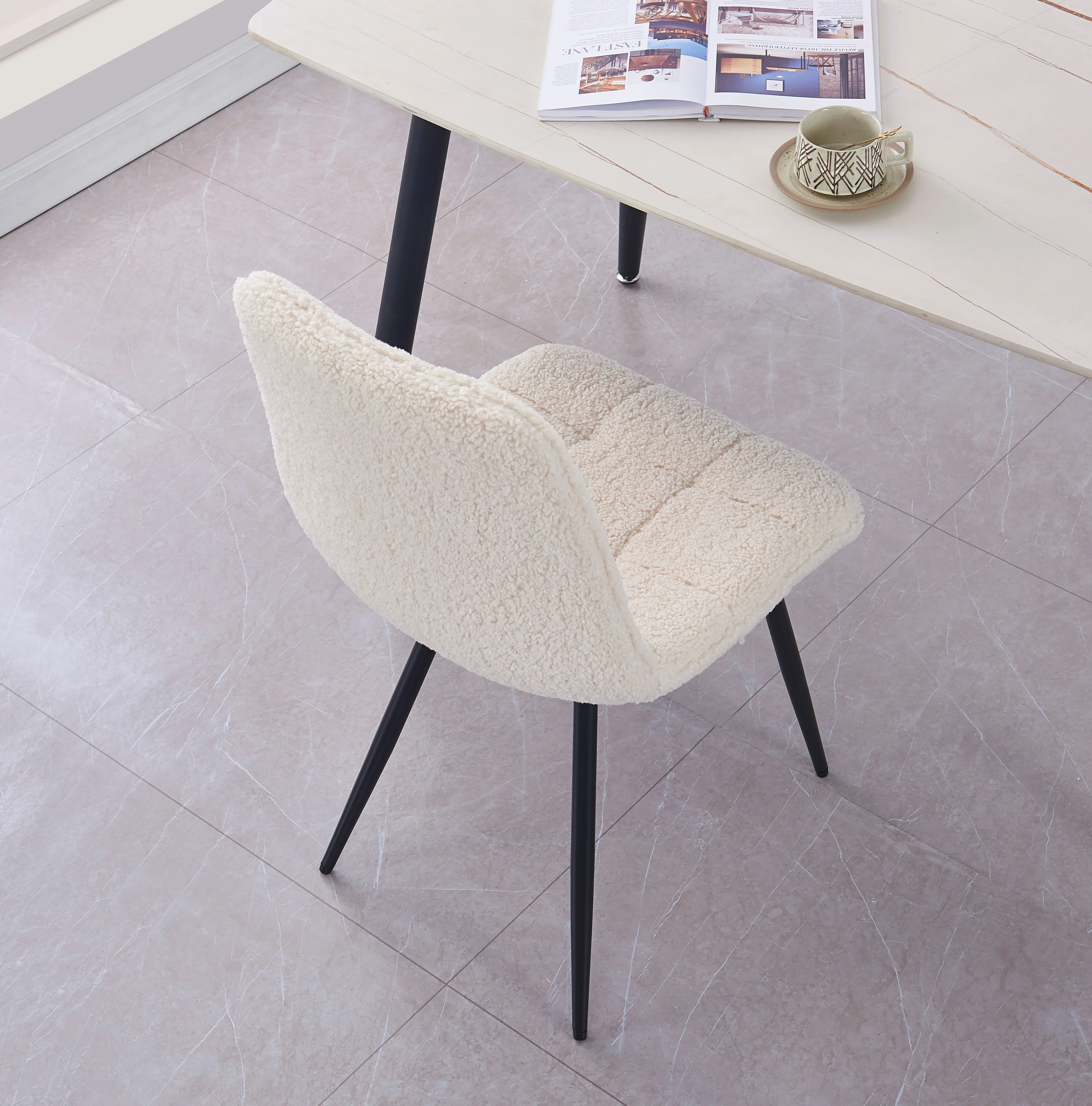 BJORN - Lot de 2 chaises en métal et bouclettes blanc - Image 3