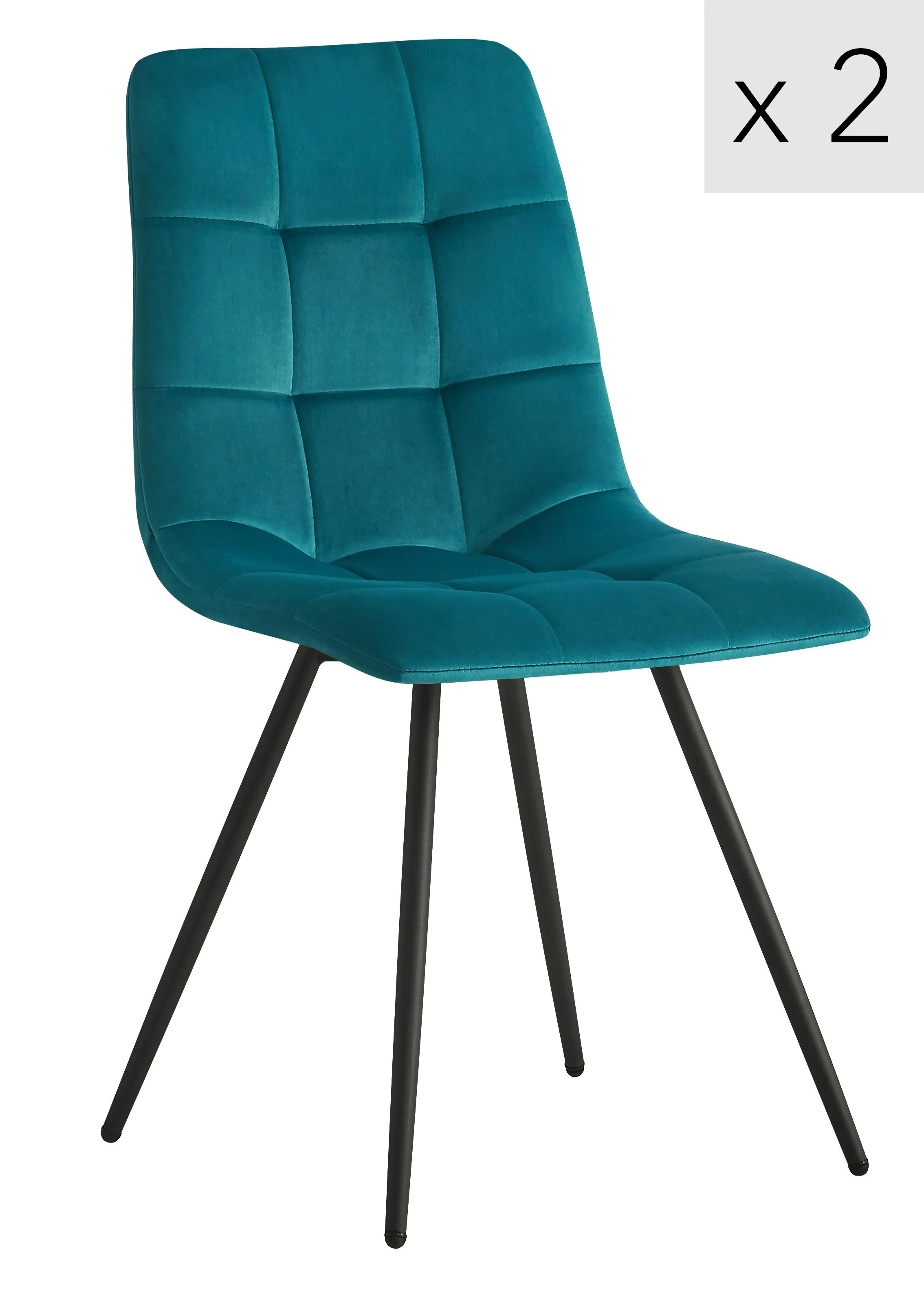 BJORN - Lot de 2 chaises en métal et velours bleu canard - Image 7
