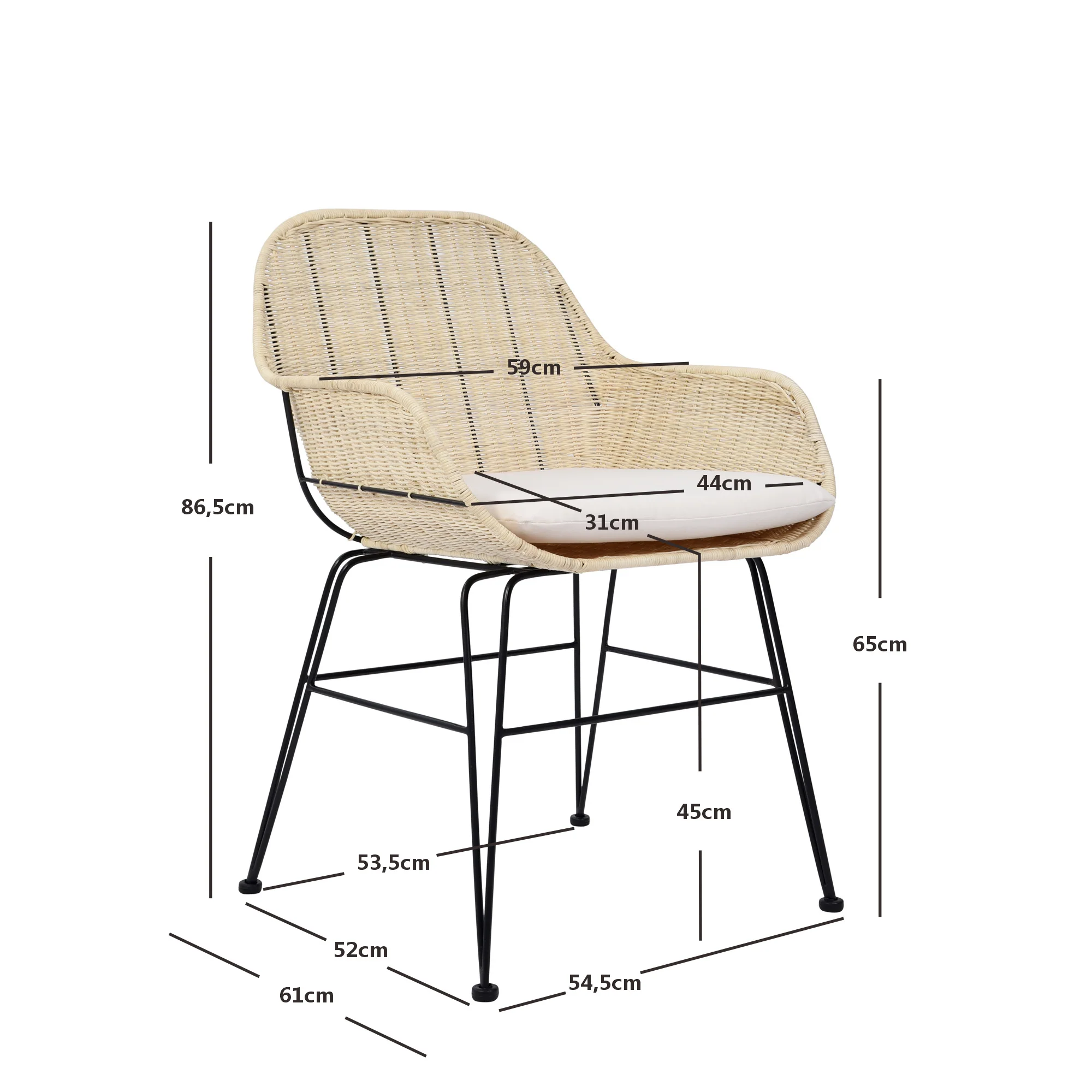 BOLA - Lot de 2 chaises de salle à manger design boheme en rotin naturel - Image 5