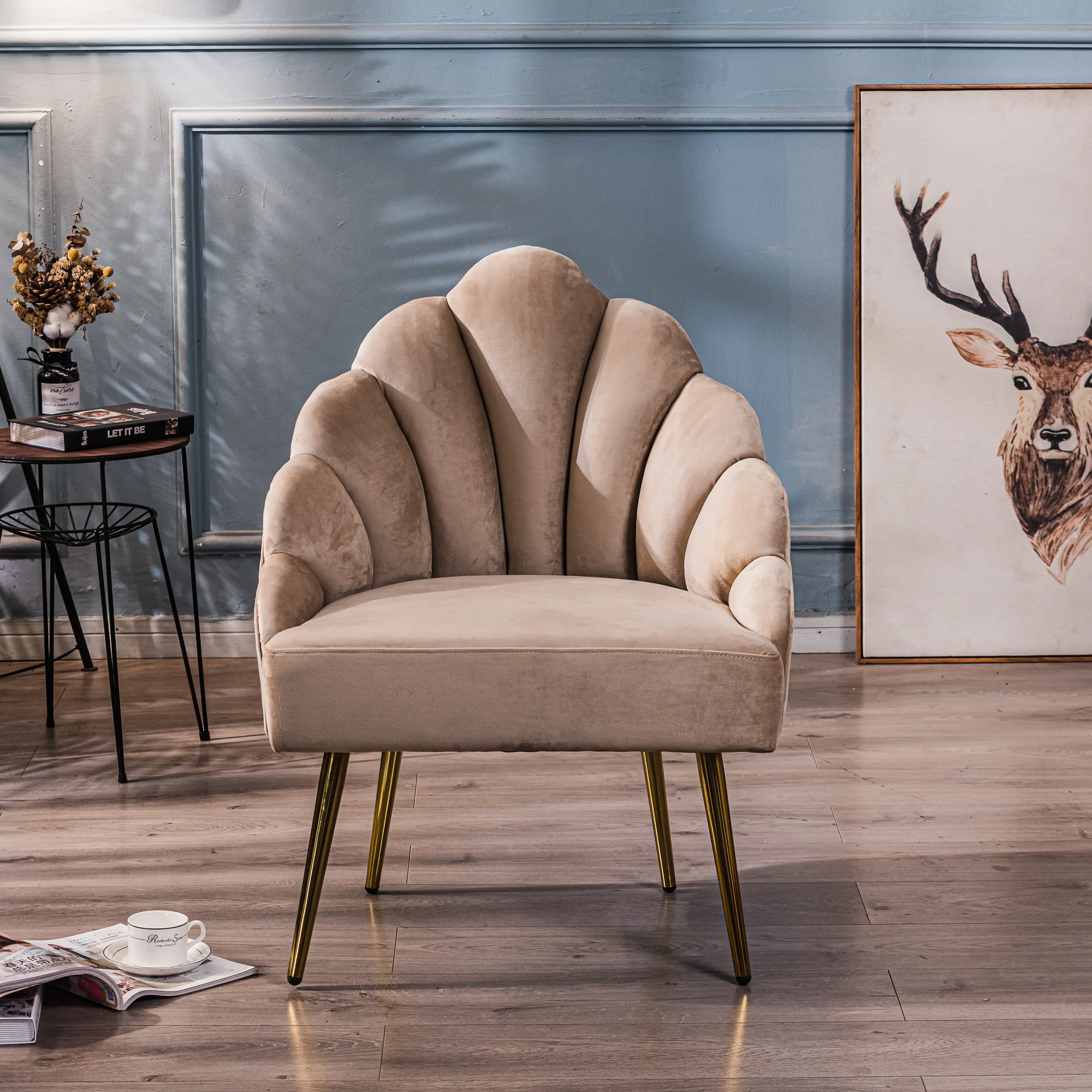 BOLGE - Fauteuil retro en métal et velours beige - Image 3