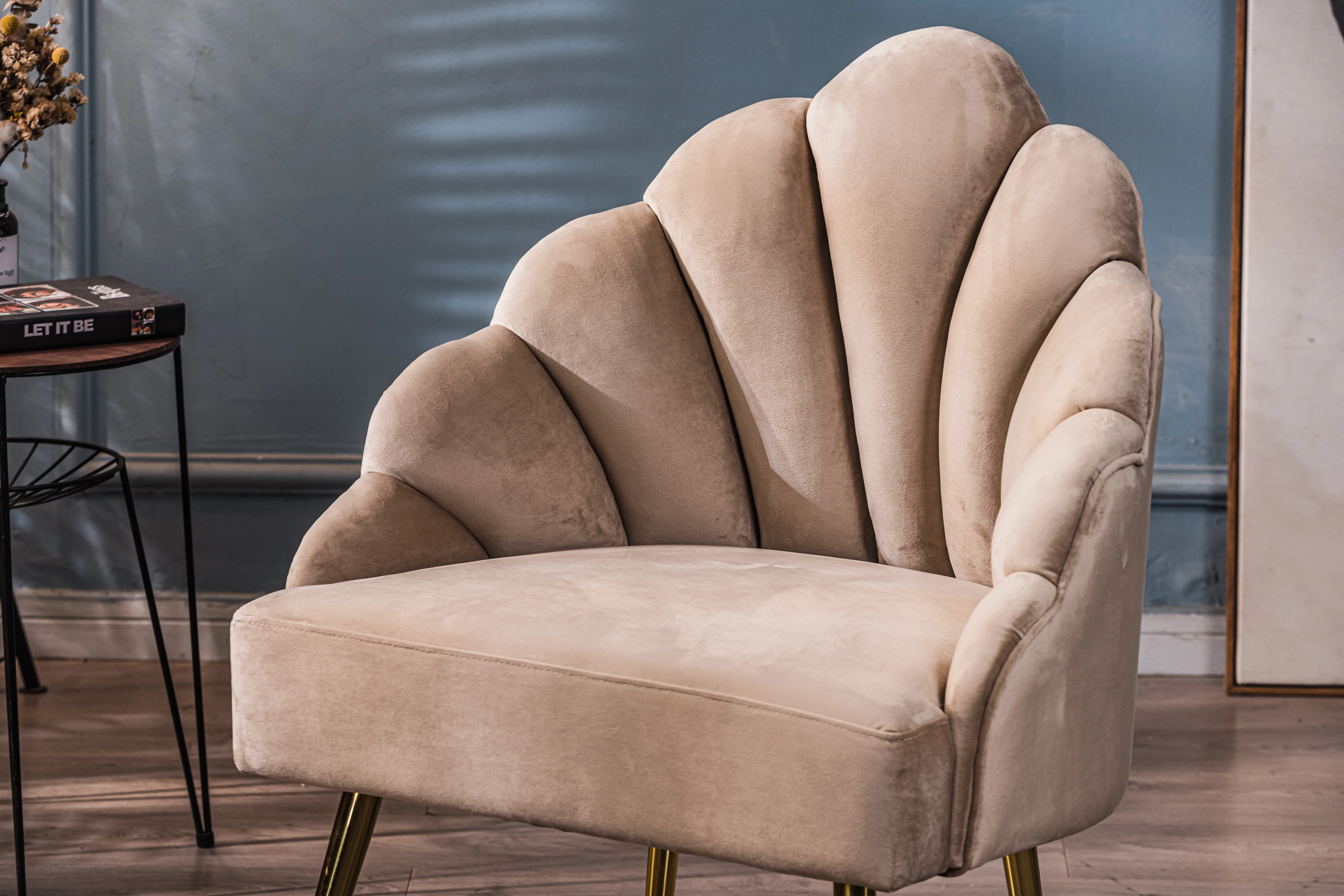BOLGE - Fauteuil retro en métal et velours beige - Image 6