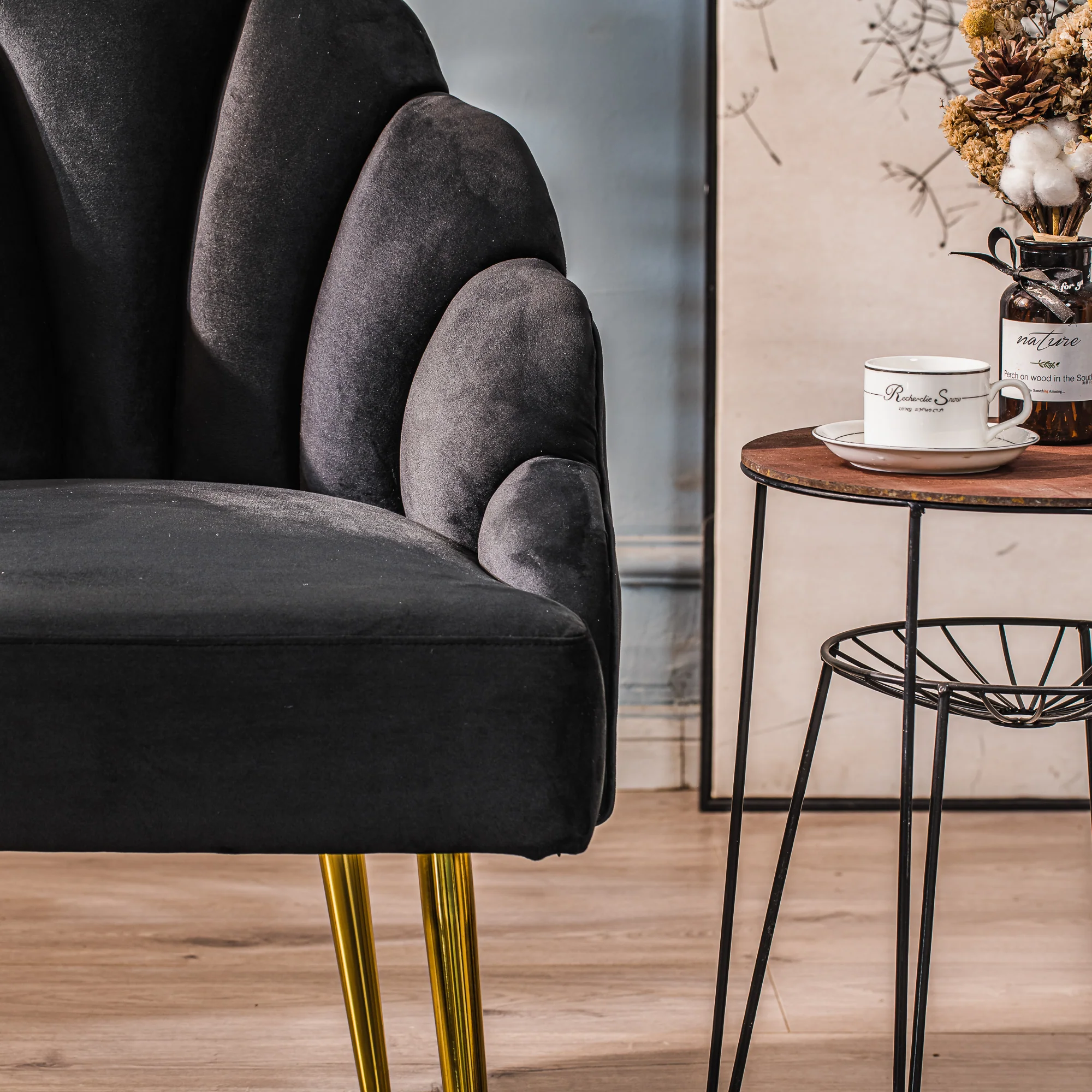 BOLGE - Fauteuil retro en métal et velours noir - Image 6