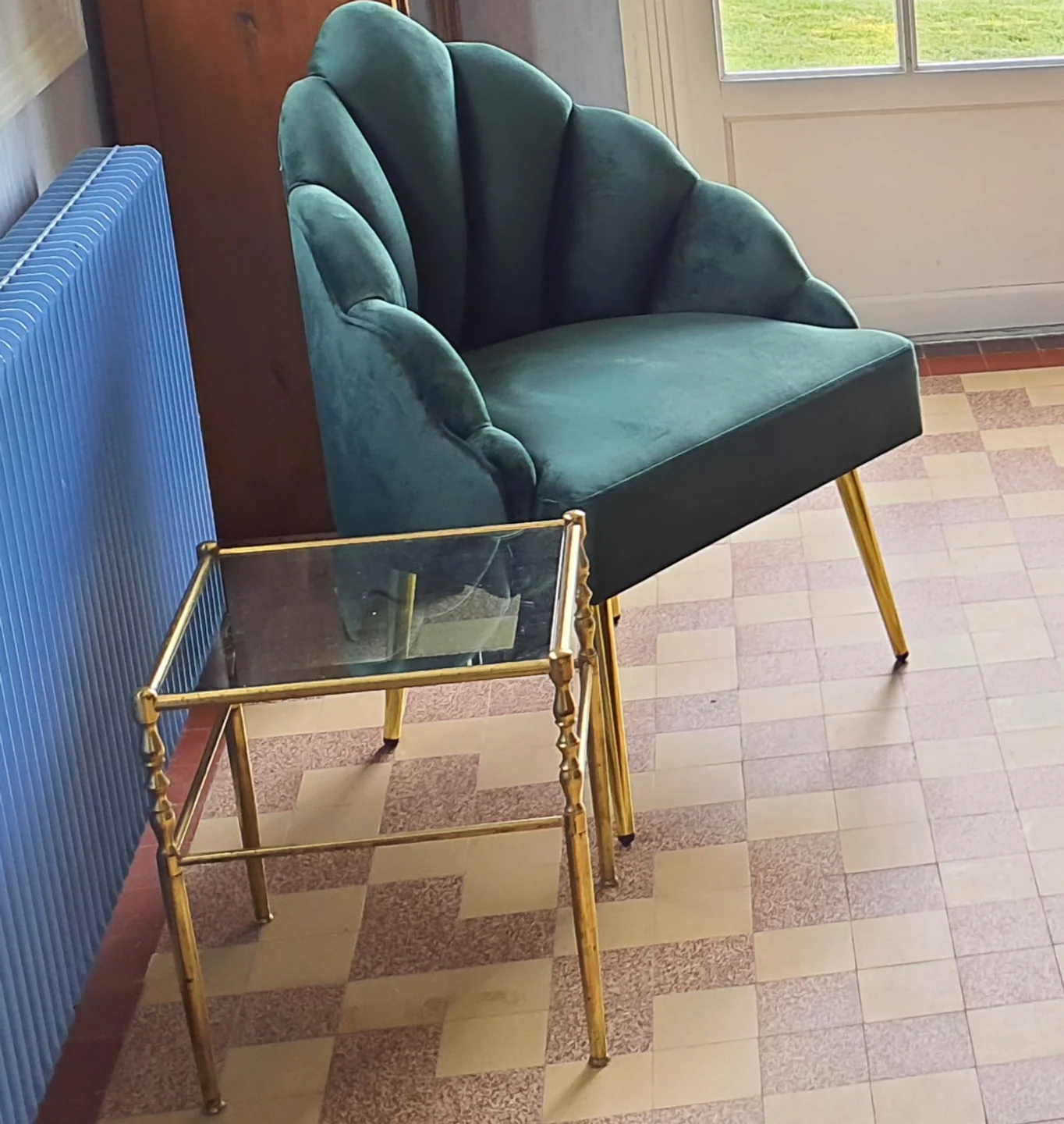 BOLGE - Fauteuil retro en métal et velours vert - Image 10