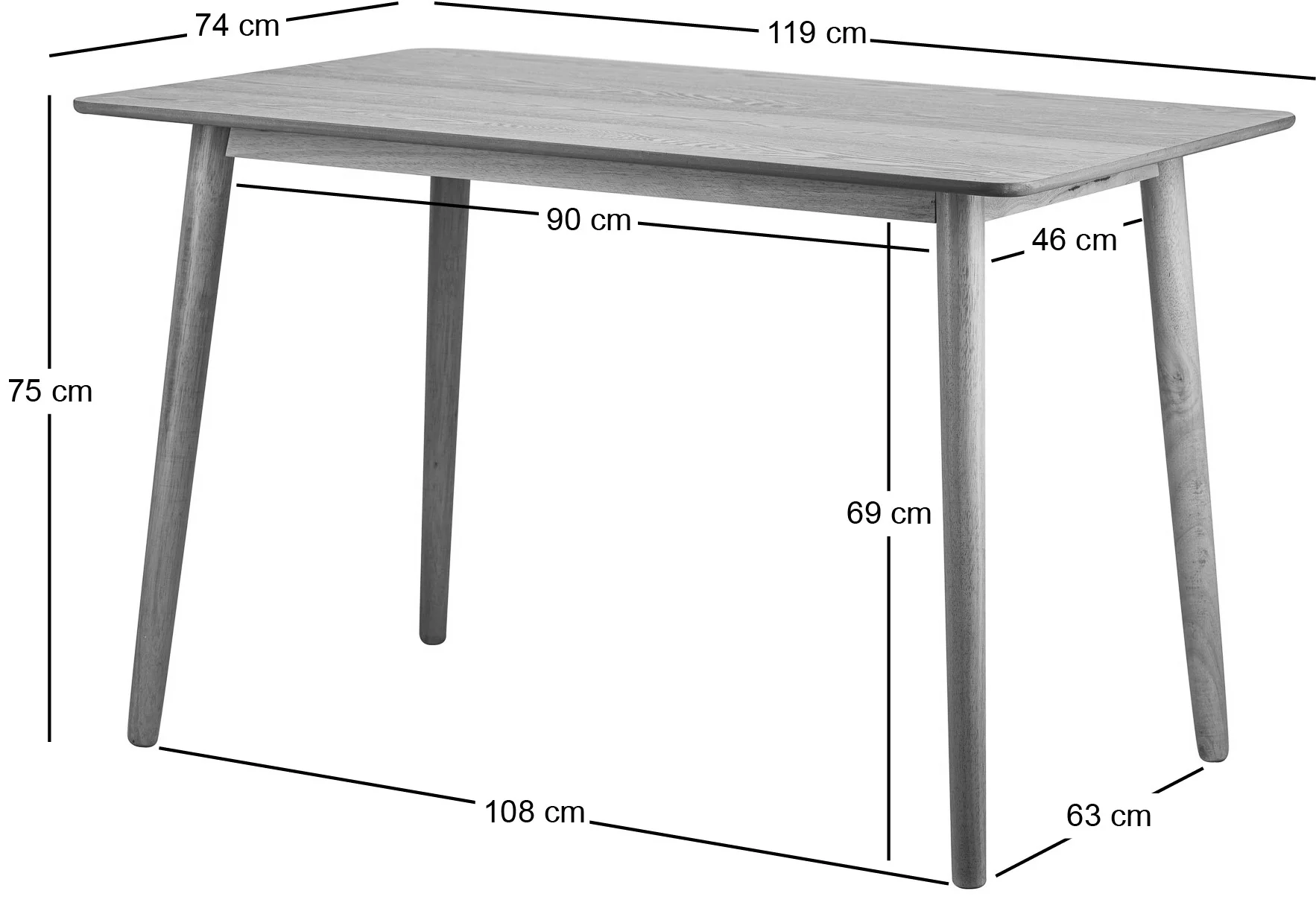 BONIFACIO - Table à manger rectangulaire 4 personnes en pin massif finition noyer L120 - Image 6