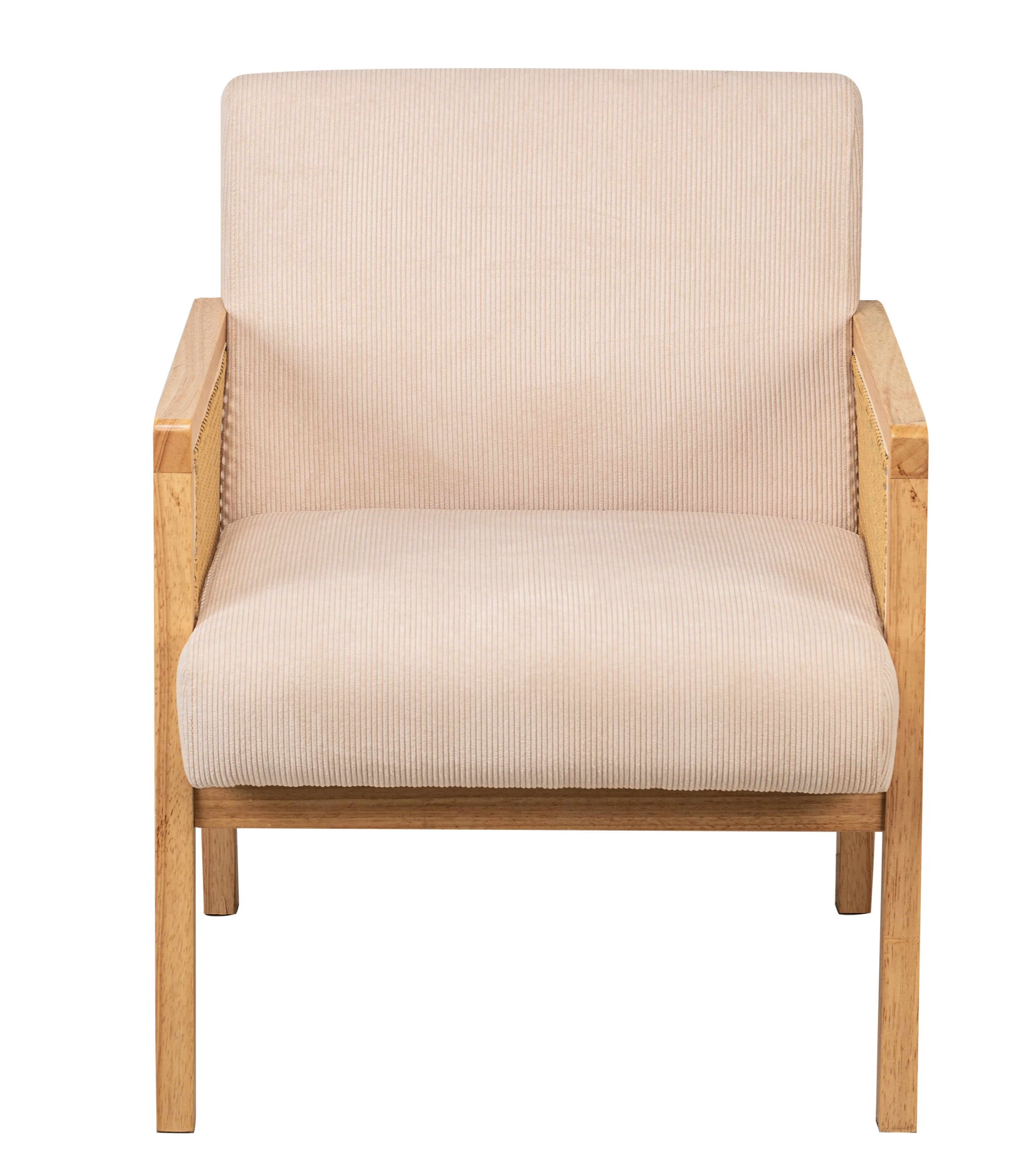 BORGO - Fauteuil de salon en bois massif et cannage beige - Image 7