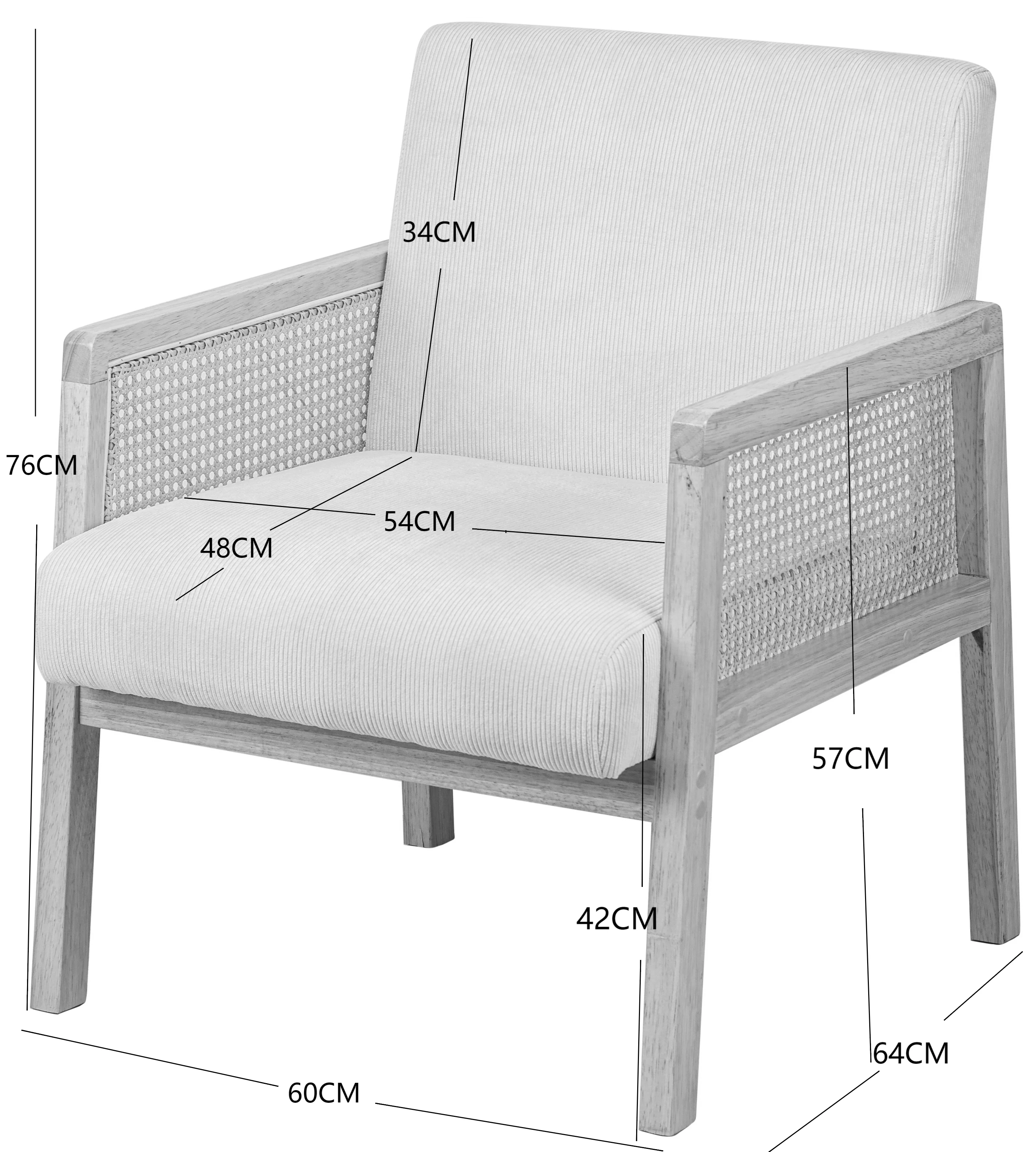 BORGO - Fauteuil de salon en bois massif et cannage blanc - Image 4