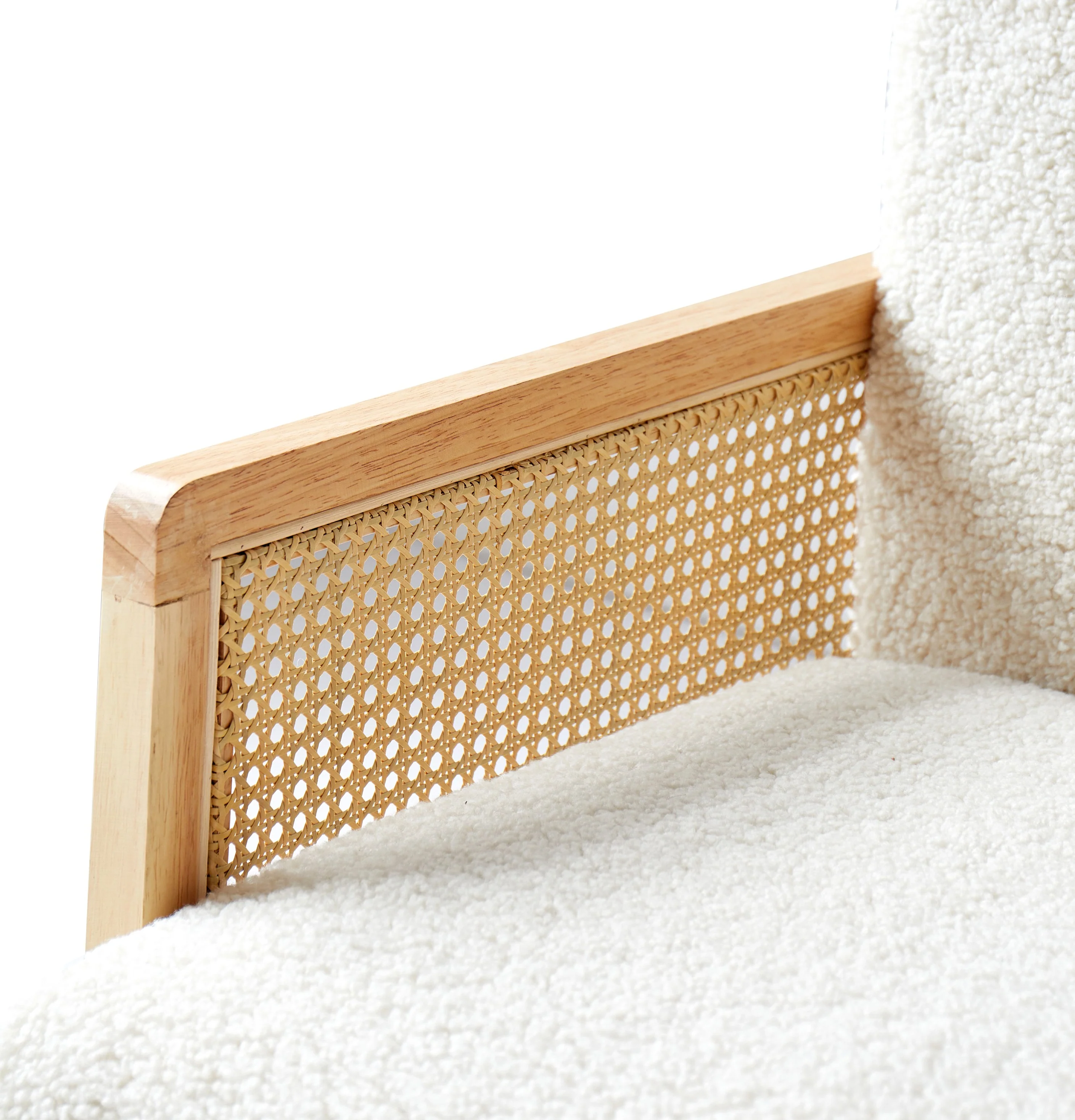 BORGO - Fauteuil de salon en bois massif et cannage blanc - Image 7