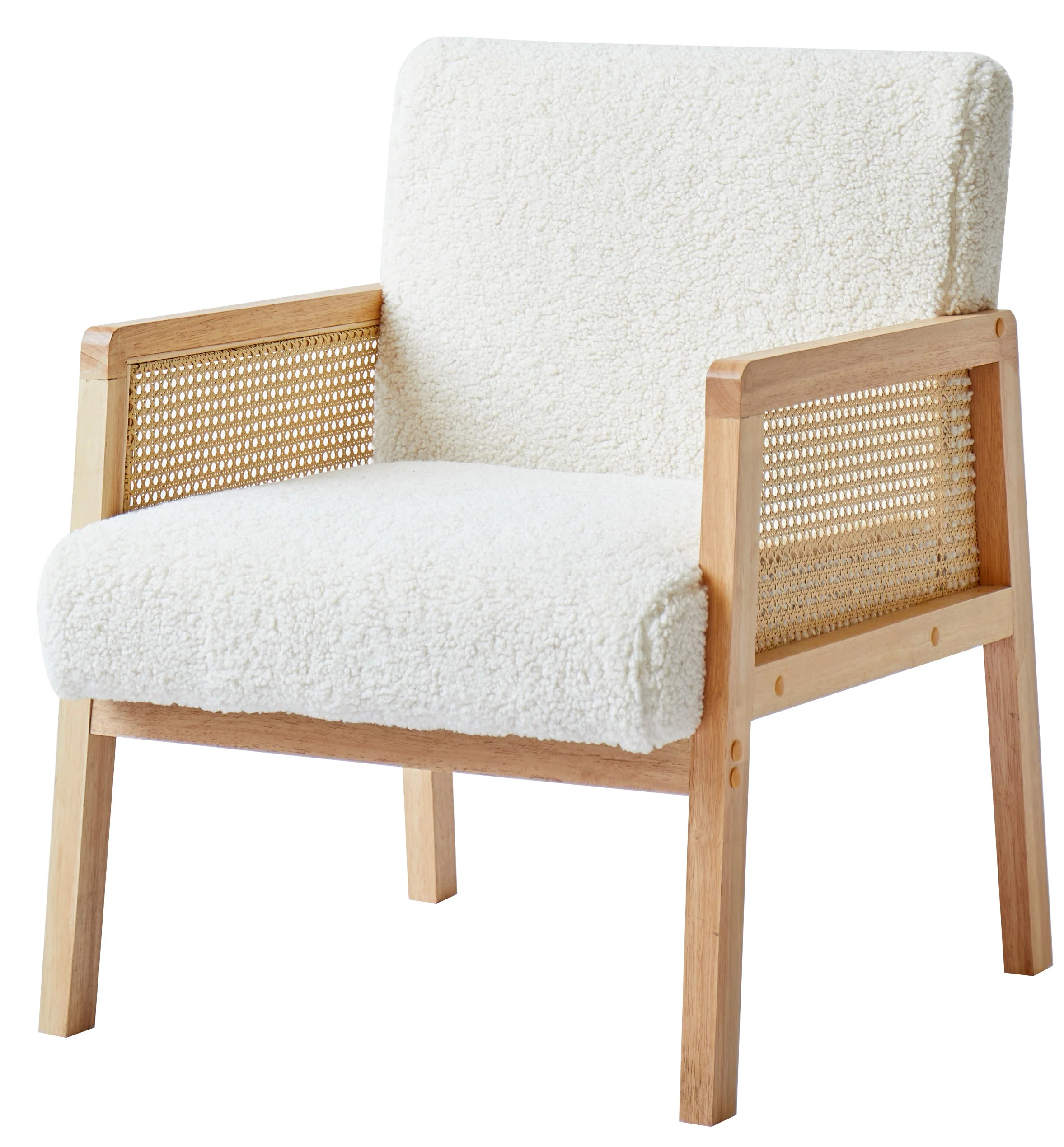 BORGO - Fauteuil de salon en bois massif et cannage blanc - Image 8