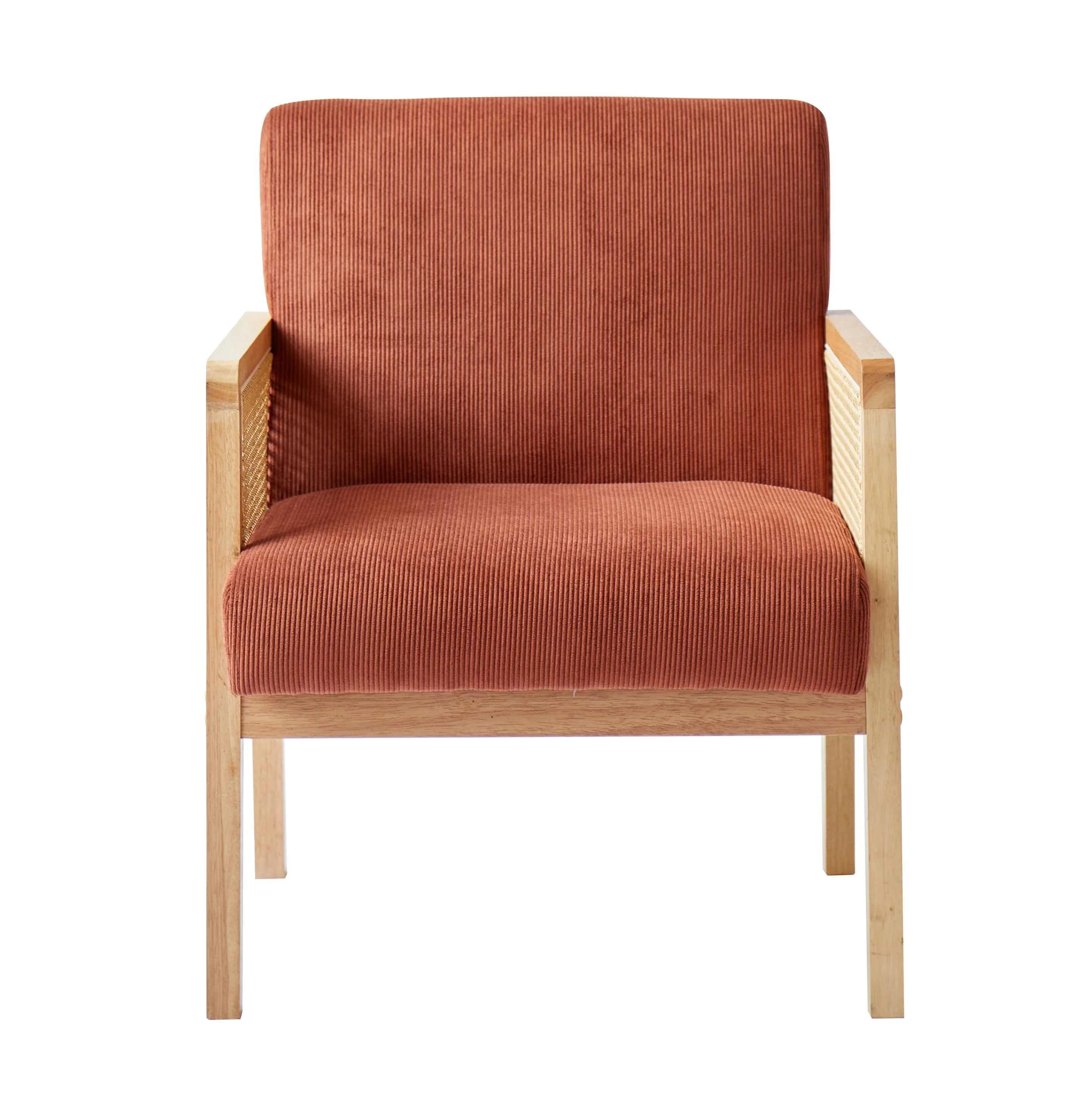 BORGO - Fauteuil de salon en bois massif et cannage terracotta - Image 6
