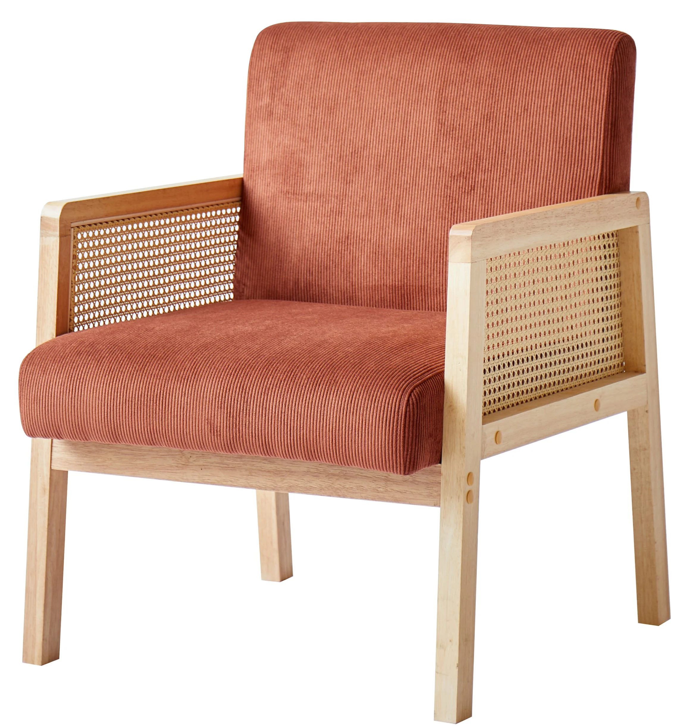 BORGO - Fauteuil de salon en bois massif et cannage terracotta - Image 8
