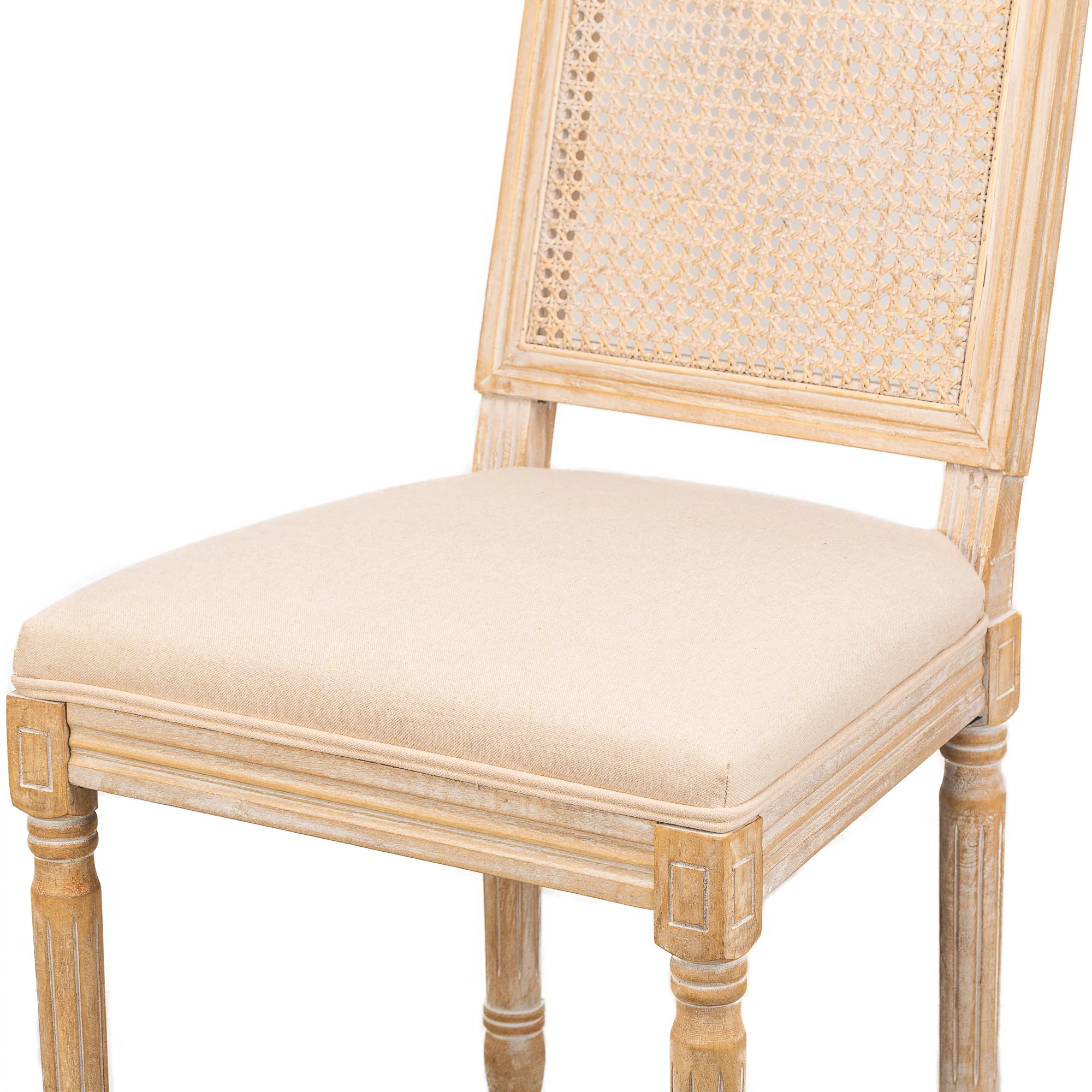 CAMBRIDGE - Lot de 2 chaises en bois et cannage avec assise en tissu beige - Image 4