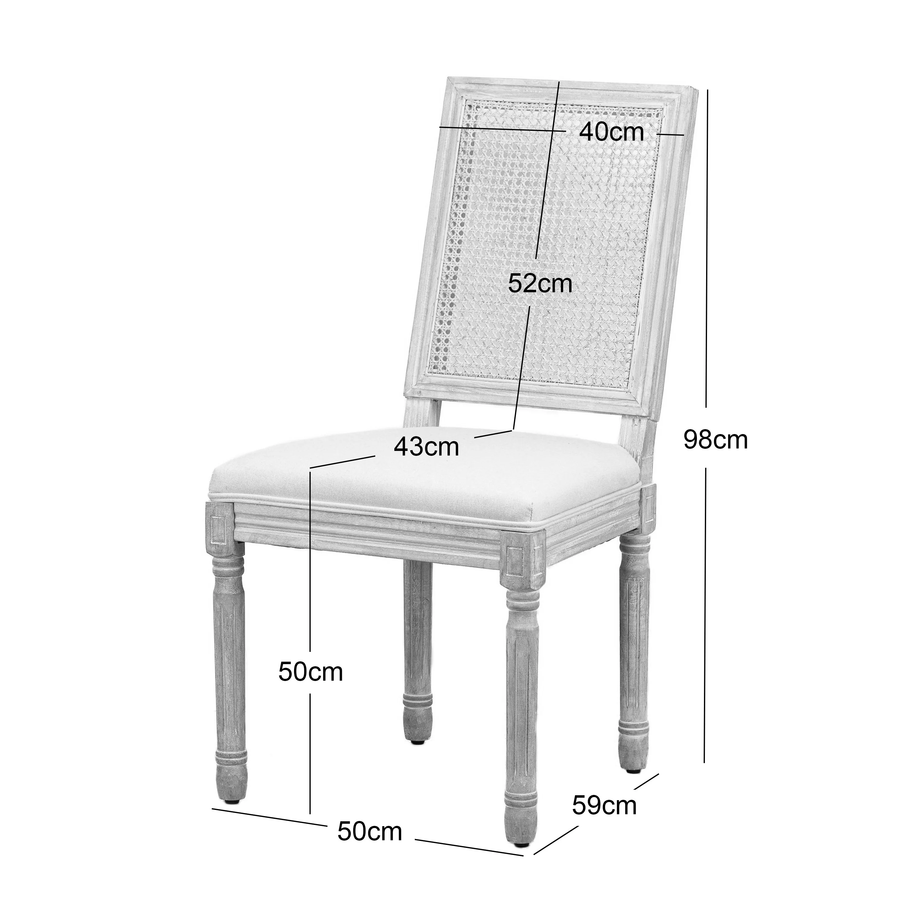 CAMBRIDGE - Lot de 2 chaises en bois et cannage avec assise en tissu beige - Image 5