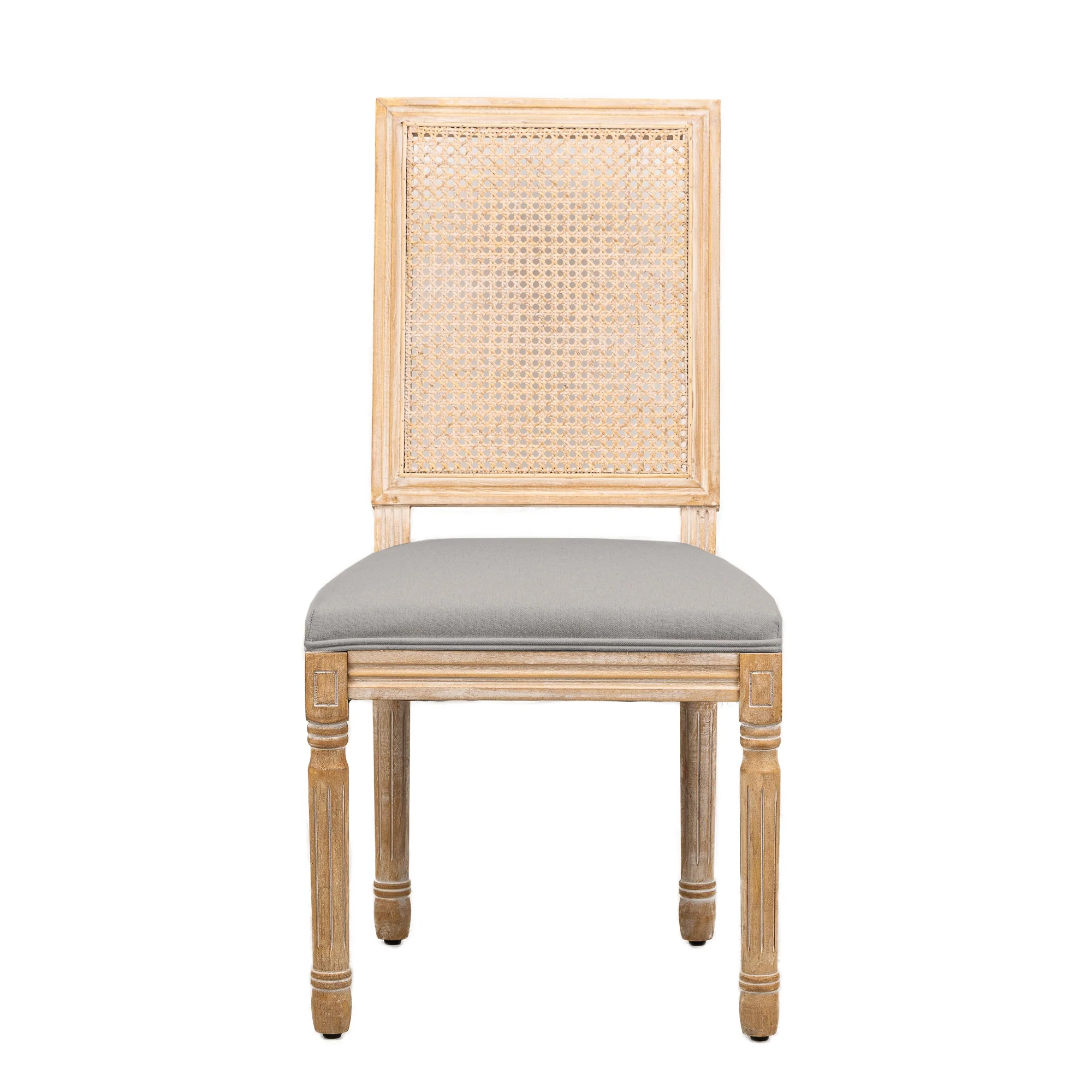 CAMBRIDGE - Lot de 2 chaises en bois et cannage avec assise en tissu gris foncé - Image 4