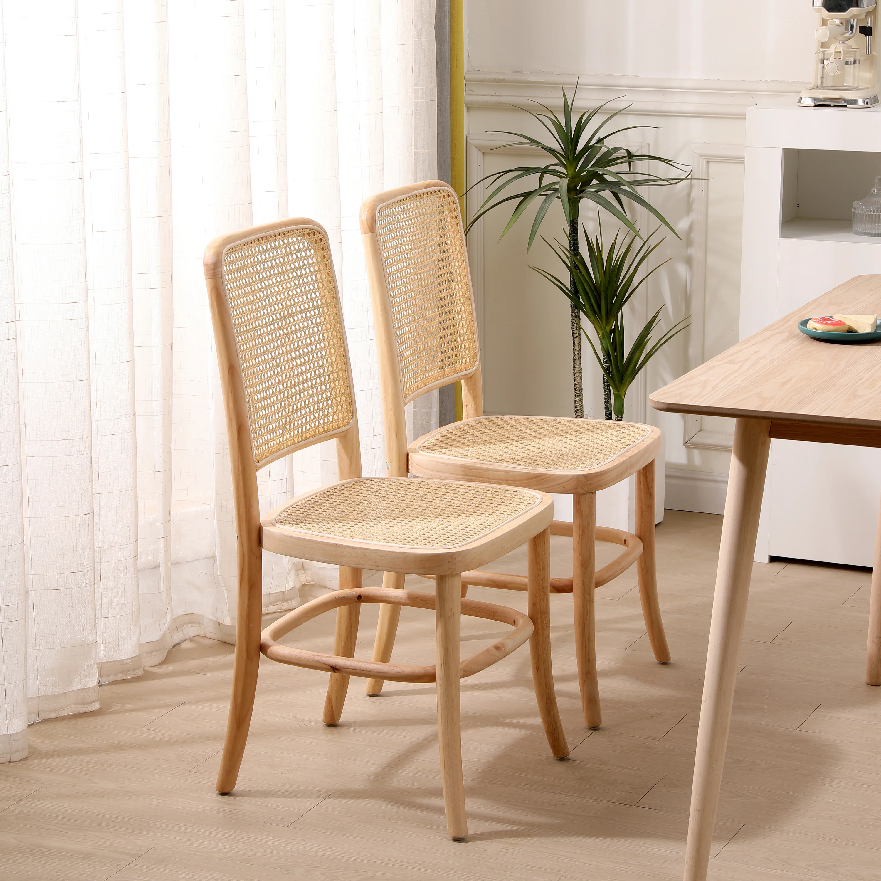 CARACAS - Lot de 2 chaises en bois massif et rotin naturel - Image 3