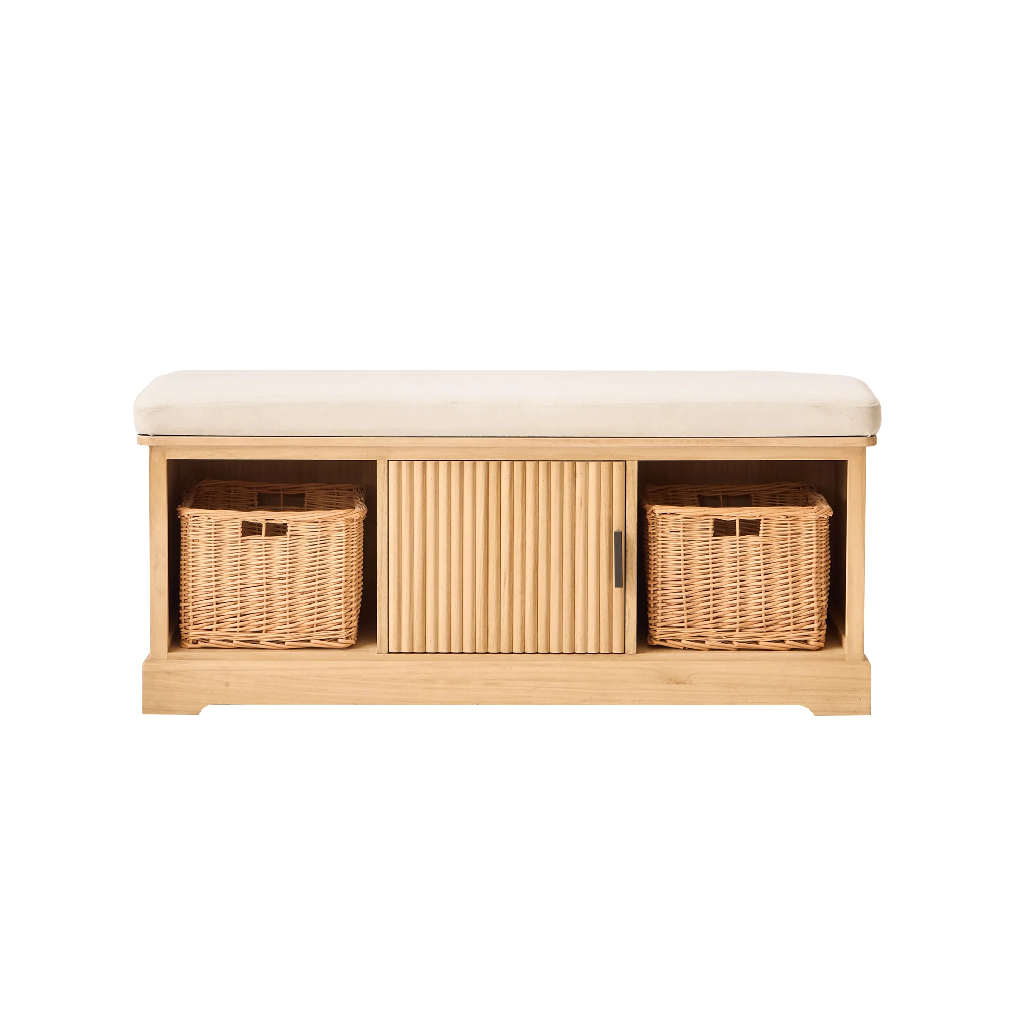 CHIBA - Banc avec rangements en bois et velours beige - Image 7