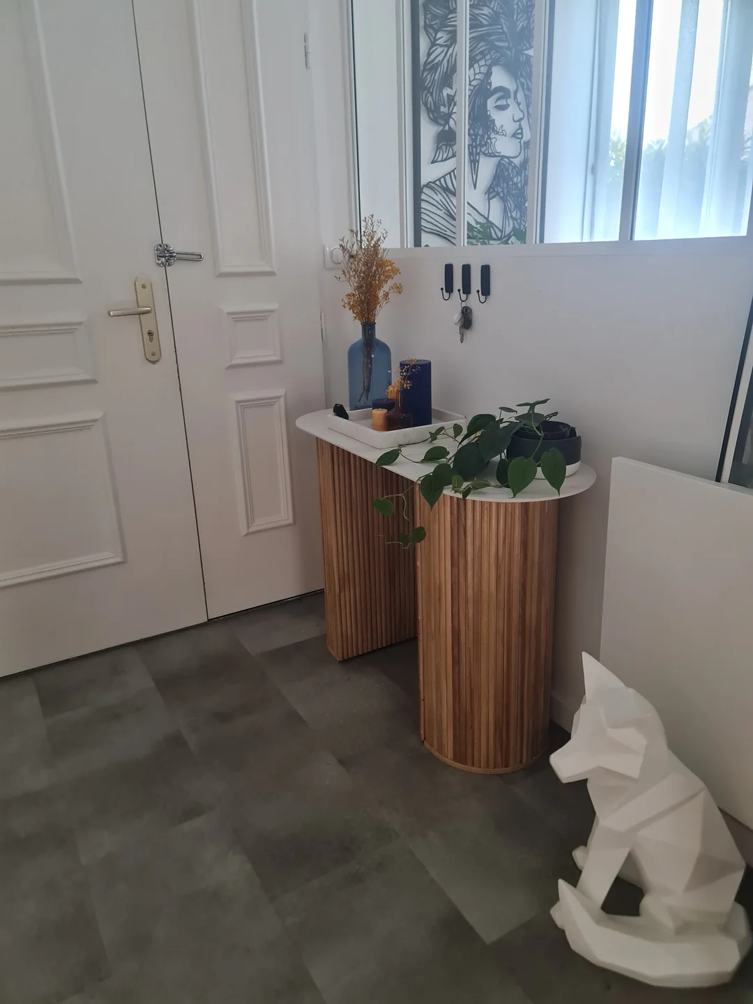 PIREUS - Console en bois et plateau effet marbre - Image 6