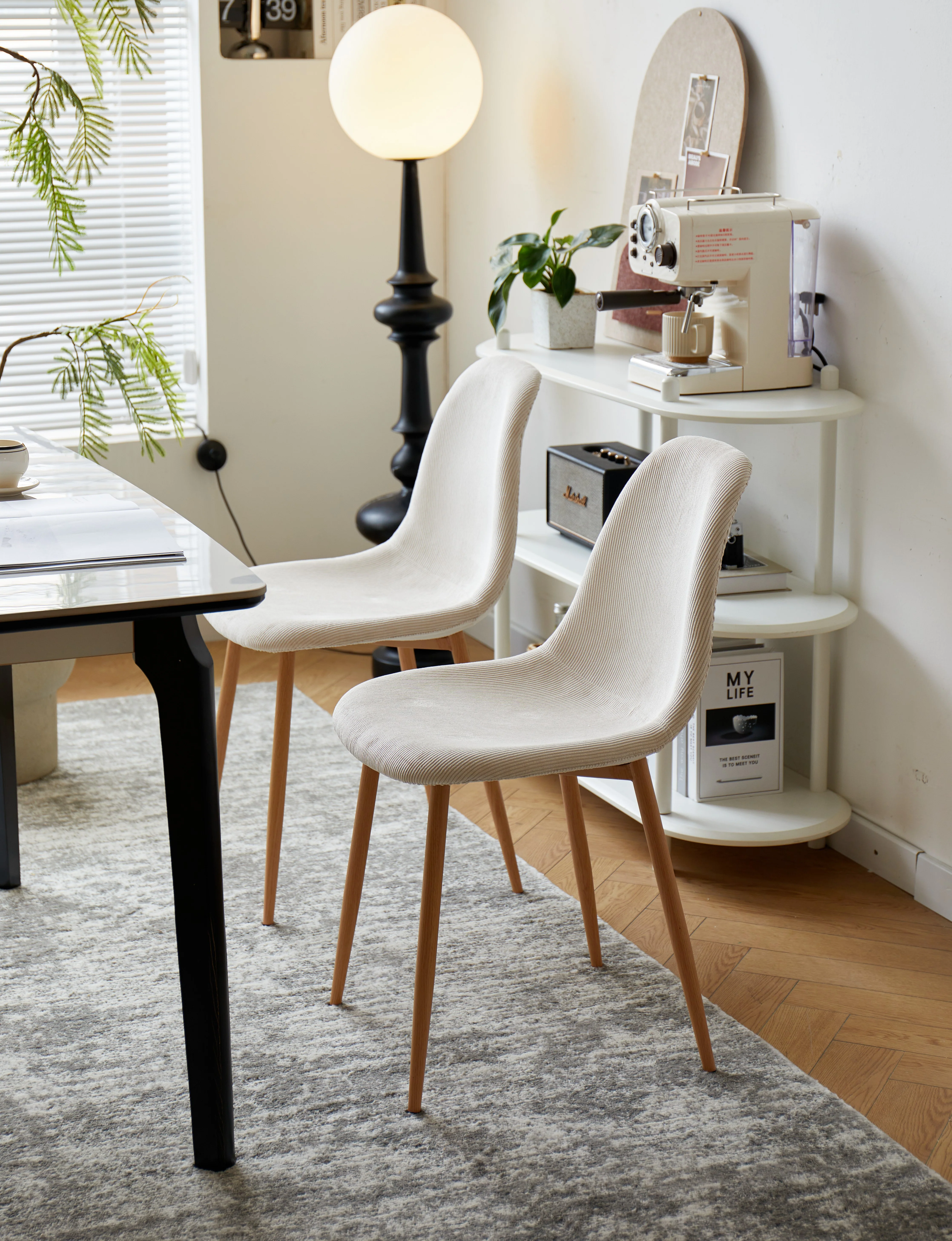 COPENHAGEN - Lot de 4 chaises en métal et velours côtelé beige - Image 3