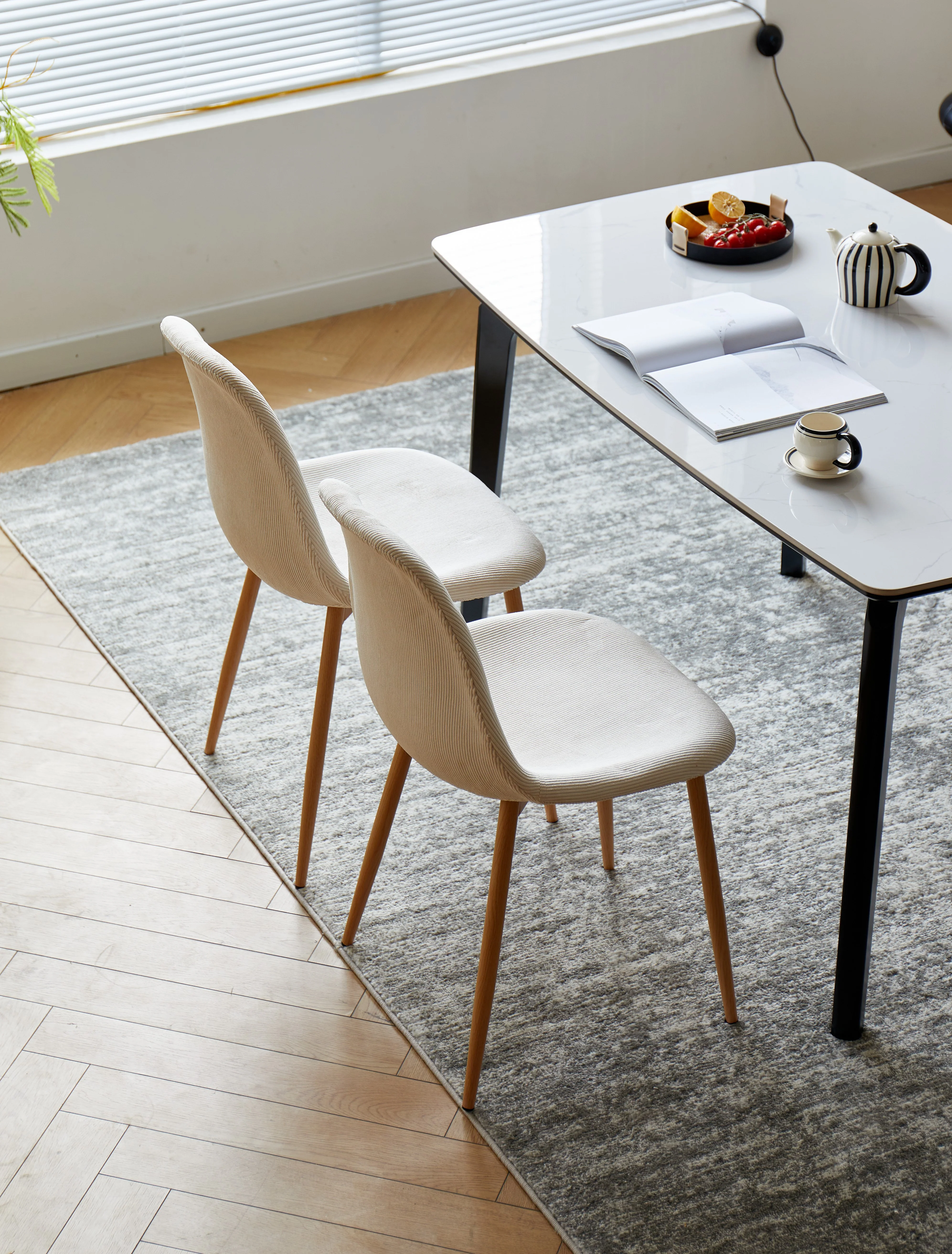 COPENHAGEN - Chaise de salle à manger scandinave en velours côtelé beige - Image 6
