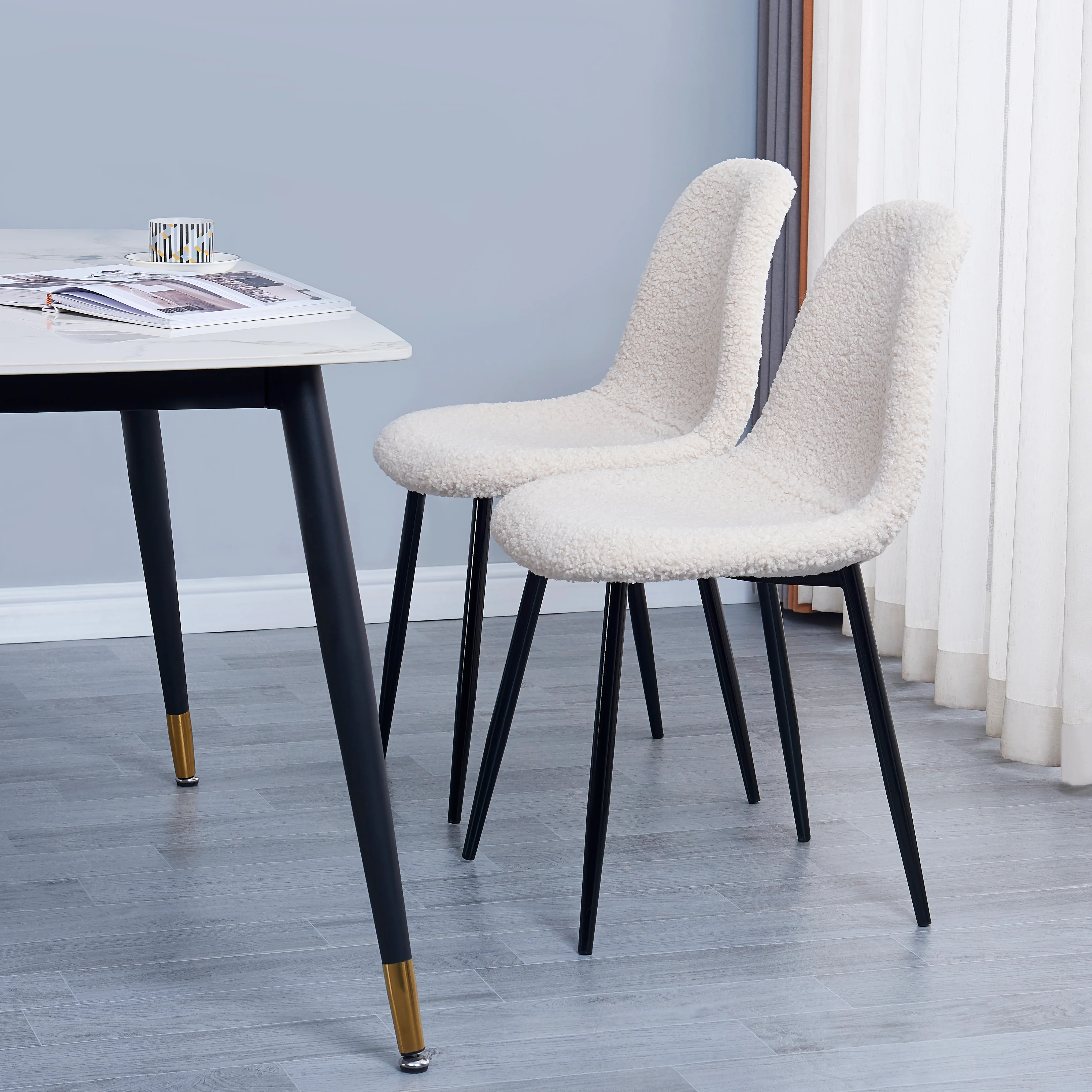 COPENHAGEN - Lot de 4 chaises en métal et bouclettes blanches - Image 3