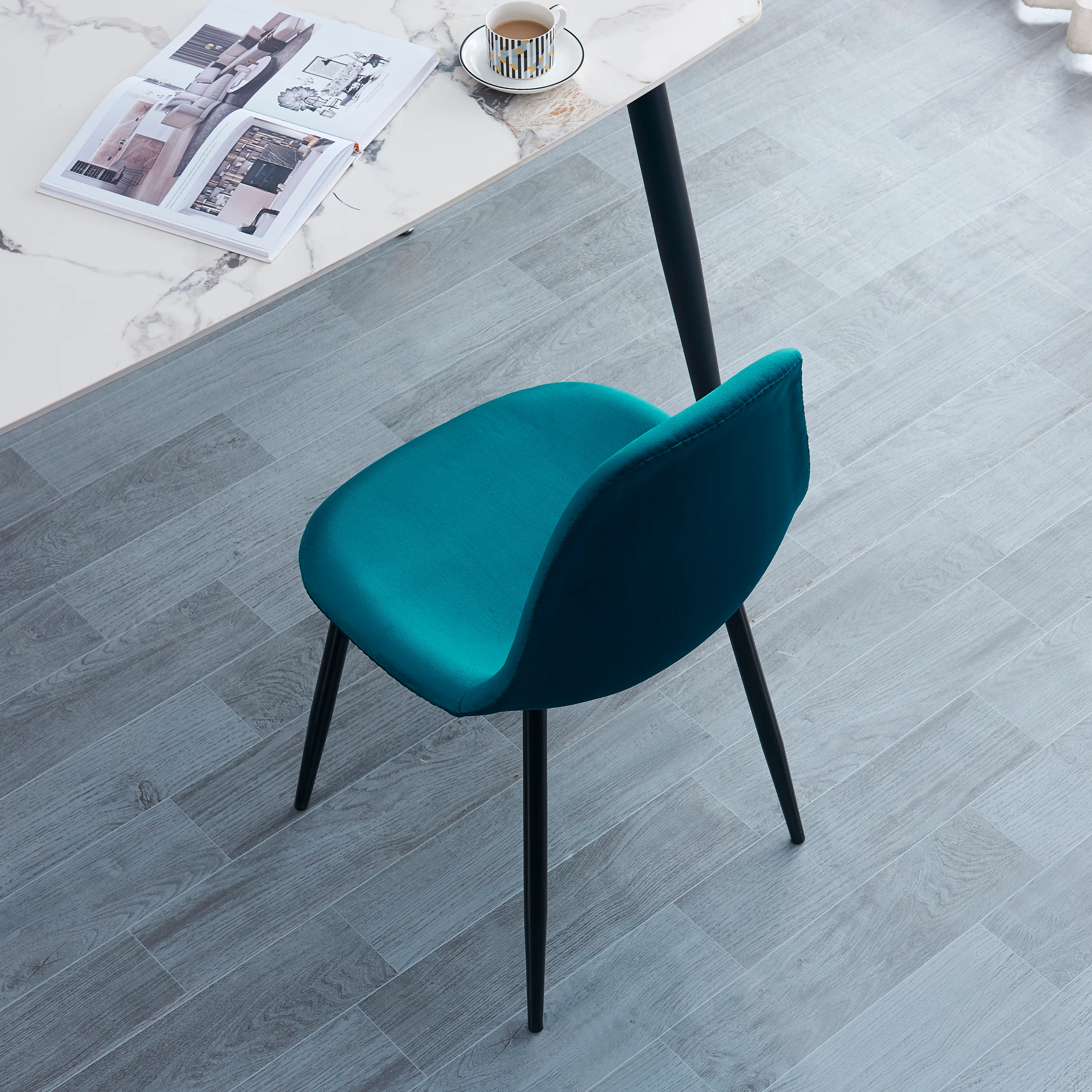 COPENHAGEN - Lot de 4 chaises en métal et velours bleu canard - Image 4