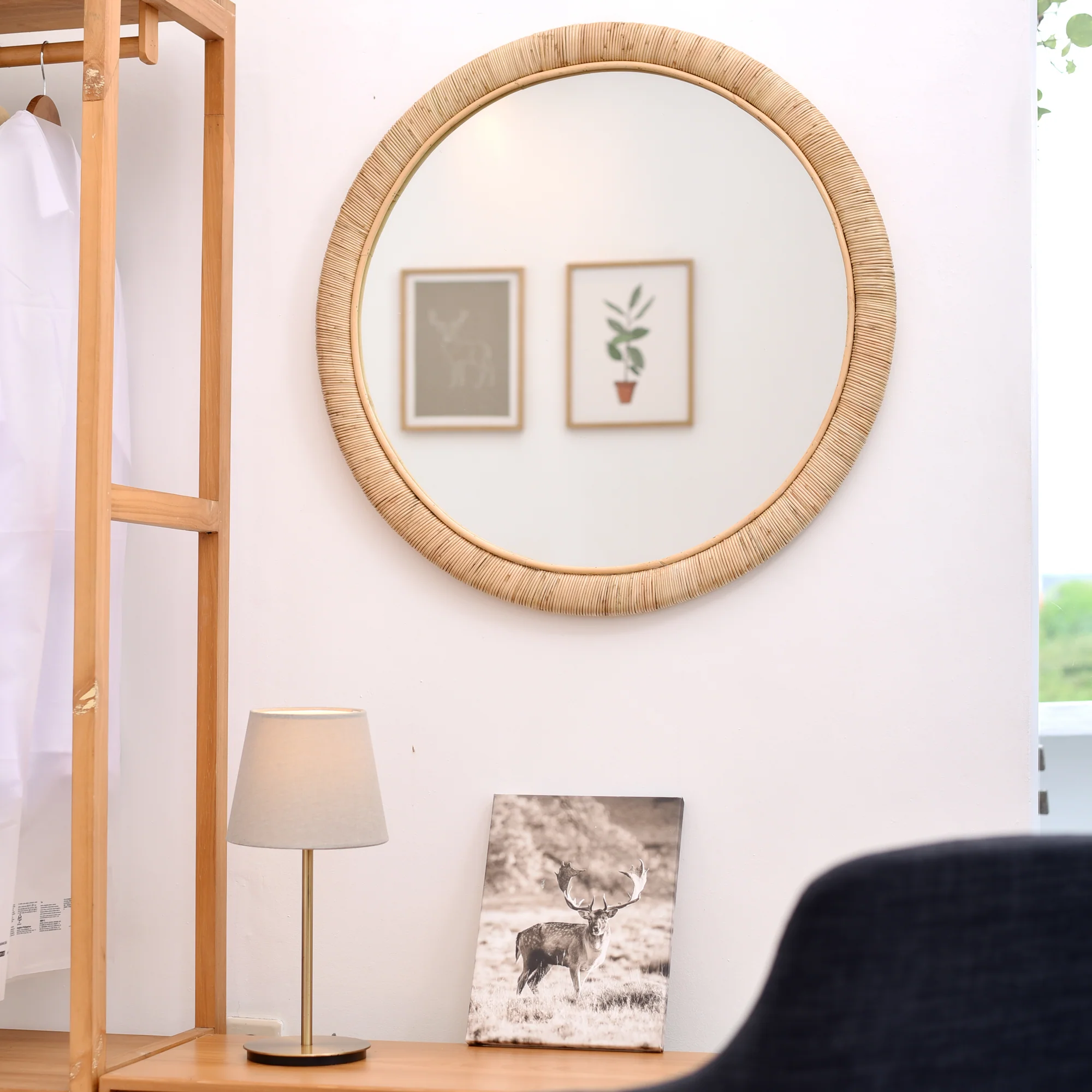 DARWIN - Miroir rond Ø 75 cm en rotin naturel - Image 6
