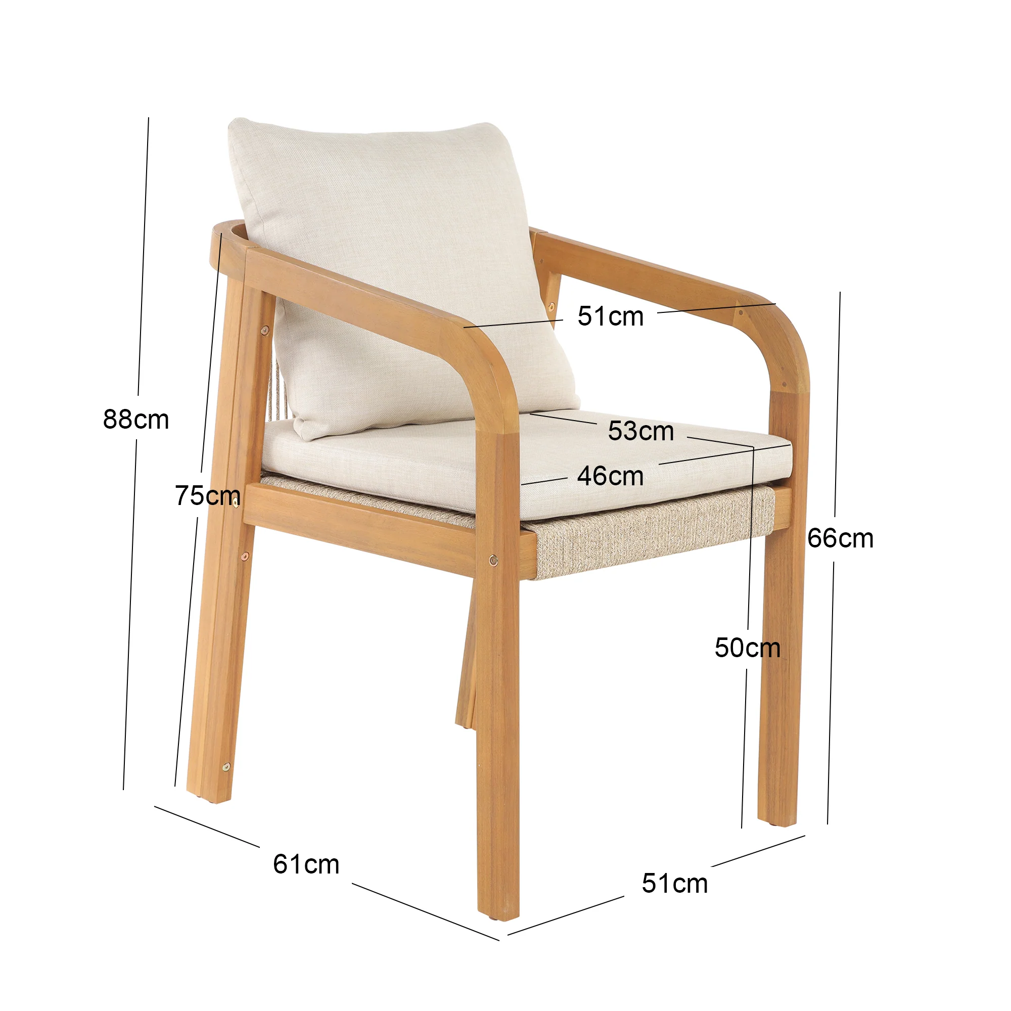 DELGADO - Lot de 2 chaises de jardin en bois massif et tissu beige - Image 5