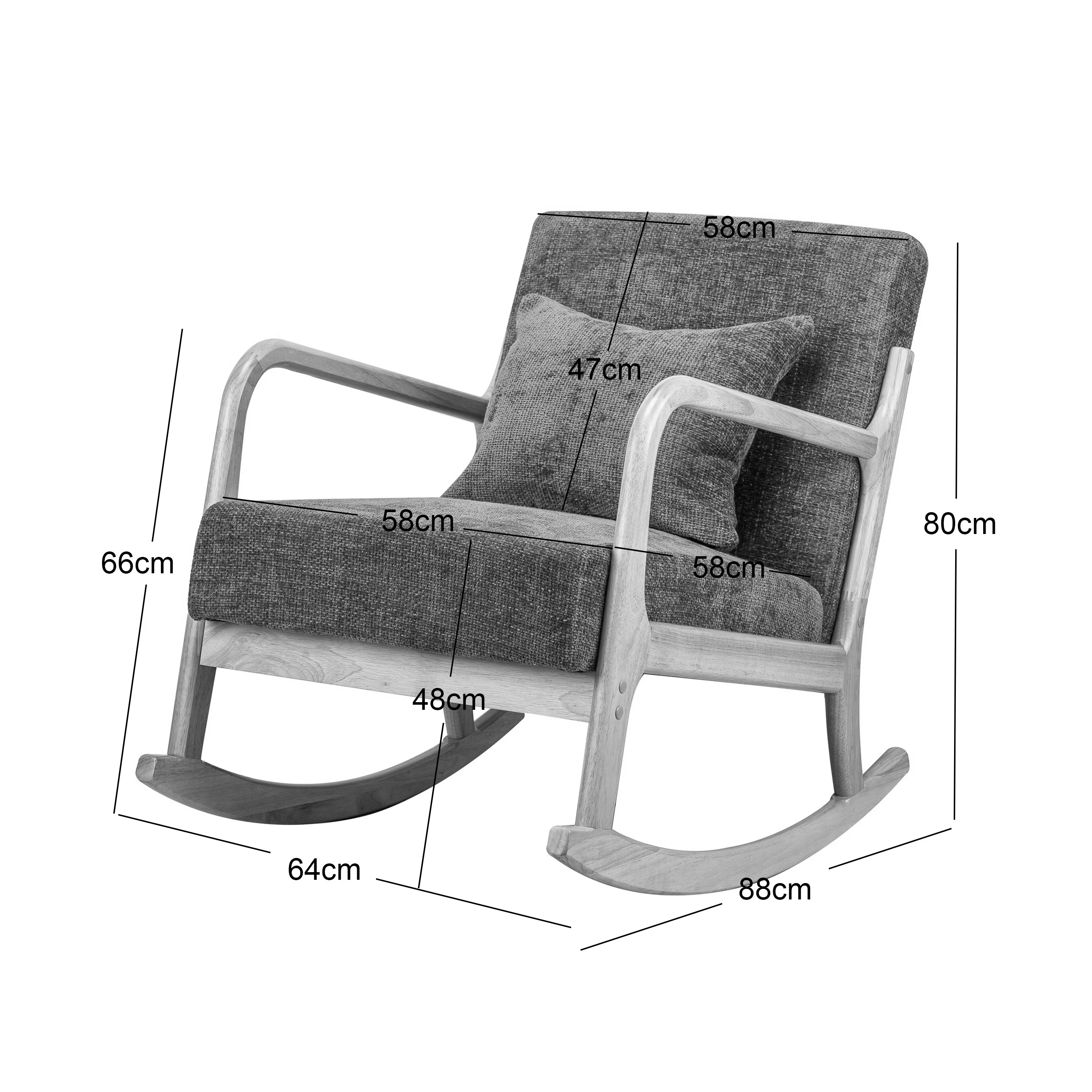 DIANA - Rocking chair en bois massif et tissu beige - Image 5