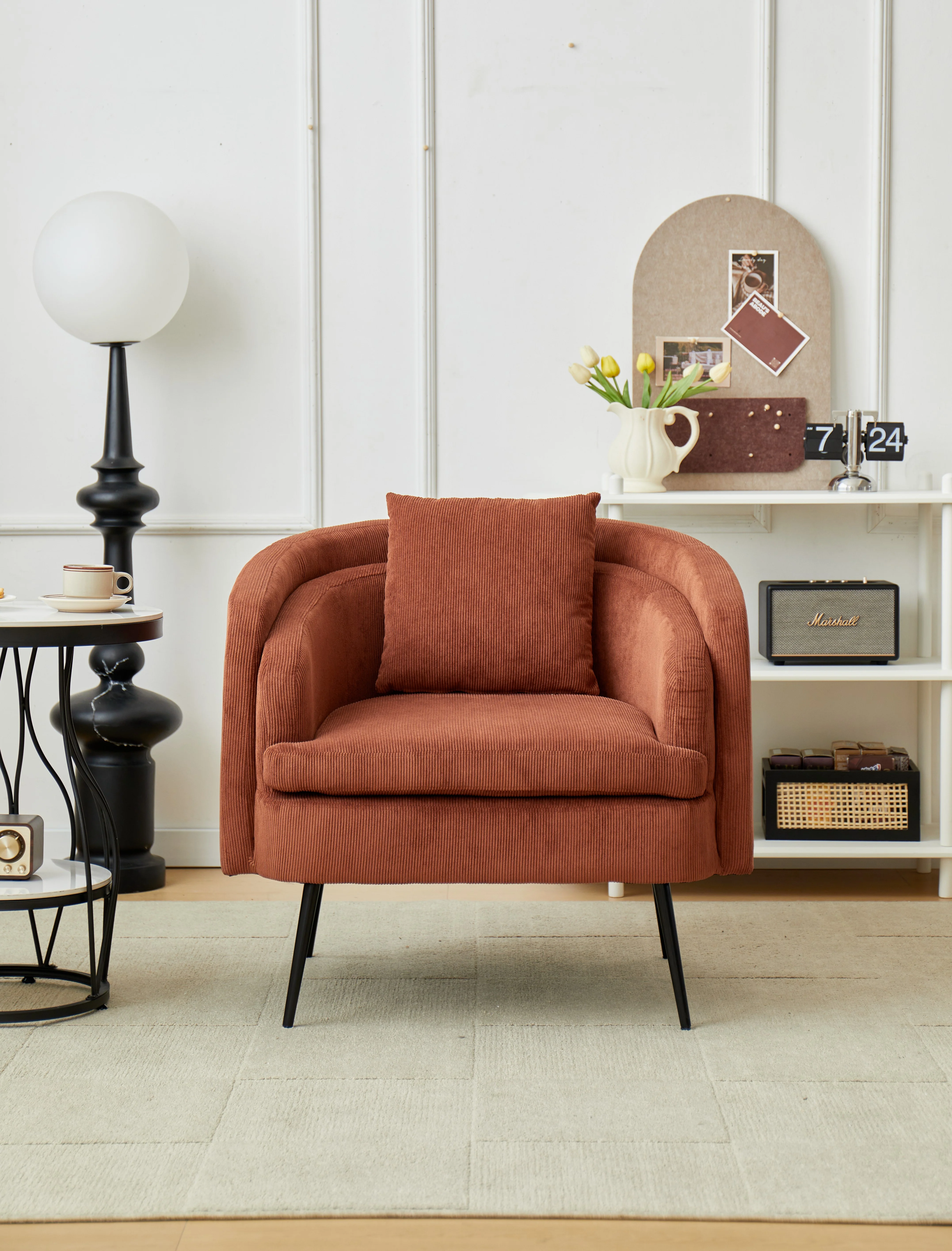 DUKE - Fauteuil de salon en métal et velours côtelé terracotta - Image 3