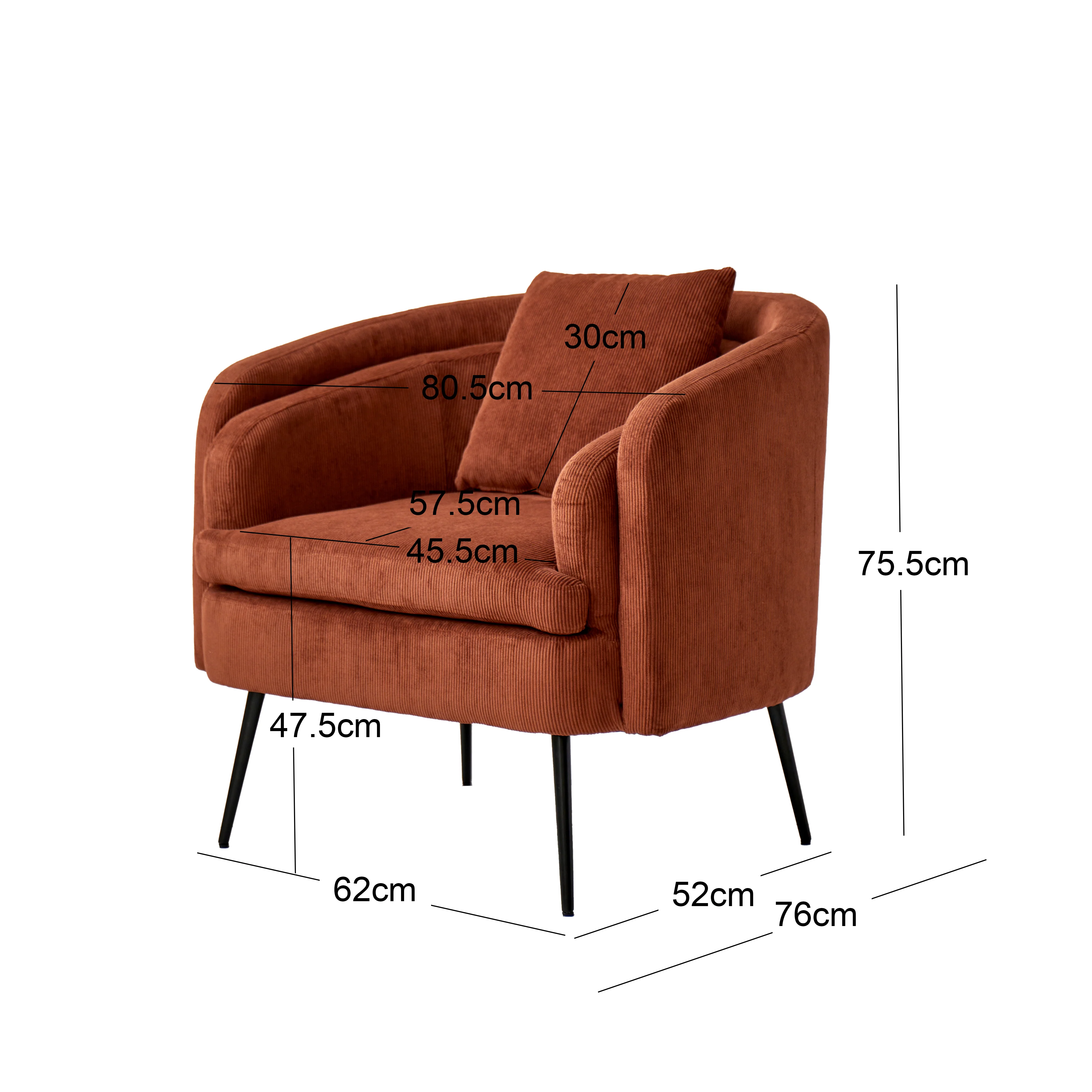 DUKE - Fauteuil de salon en métal et velours côtelé terracotta - Image 4