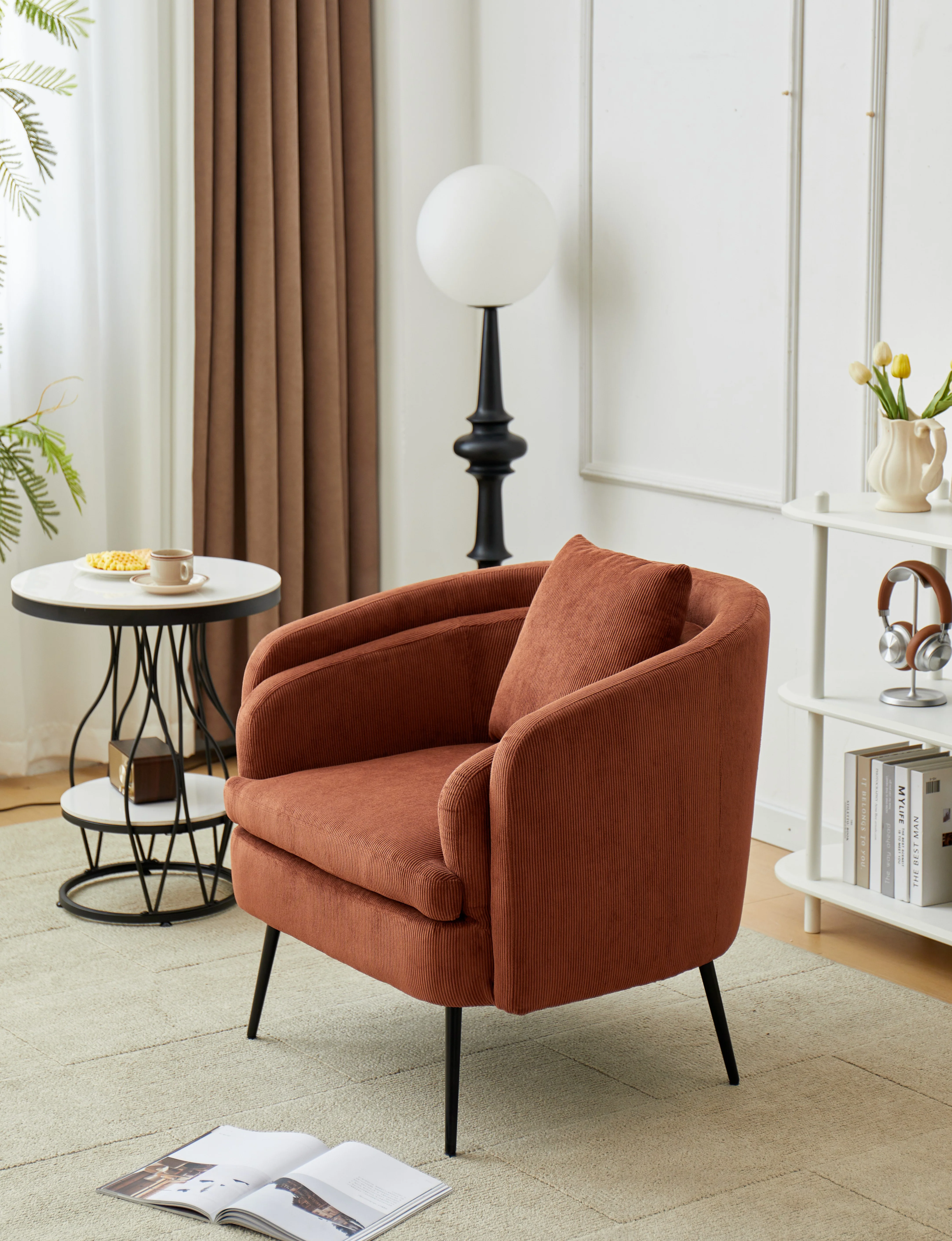 DUKE - Fauteuil de salon en métal et velours côtelé terracotta - Image 5