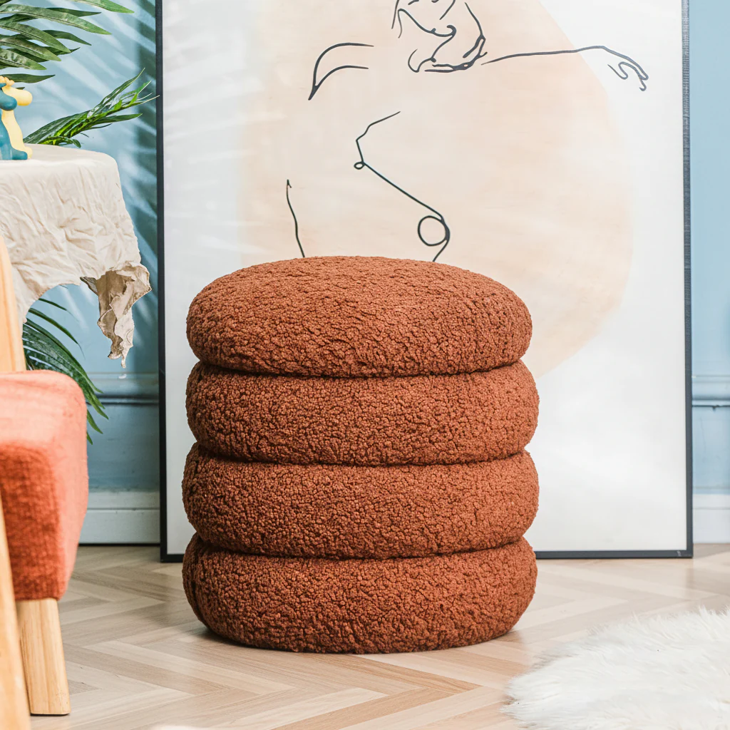 FLOKKE - Pouf en bouclettes terracotta style scandinave - Image 5