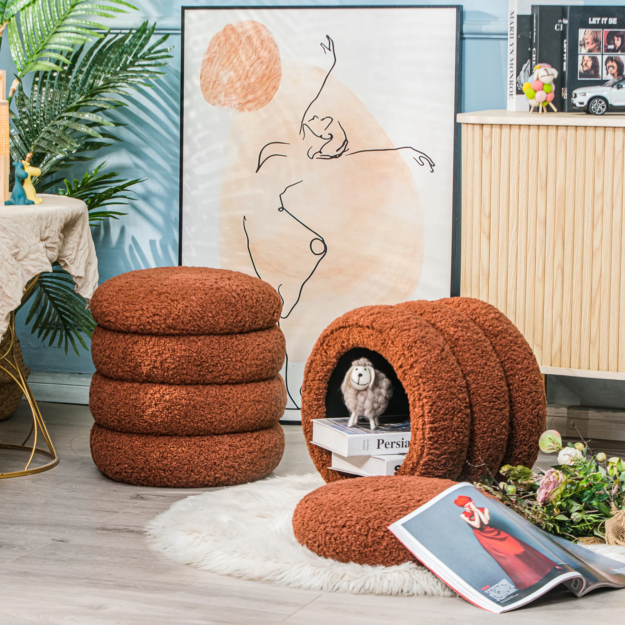 FLOKKE - Pouf en bouclettes terracotta style scandinave - Image 6