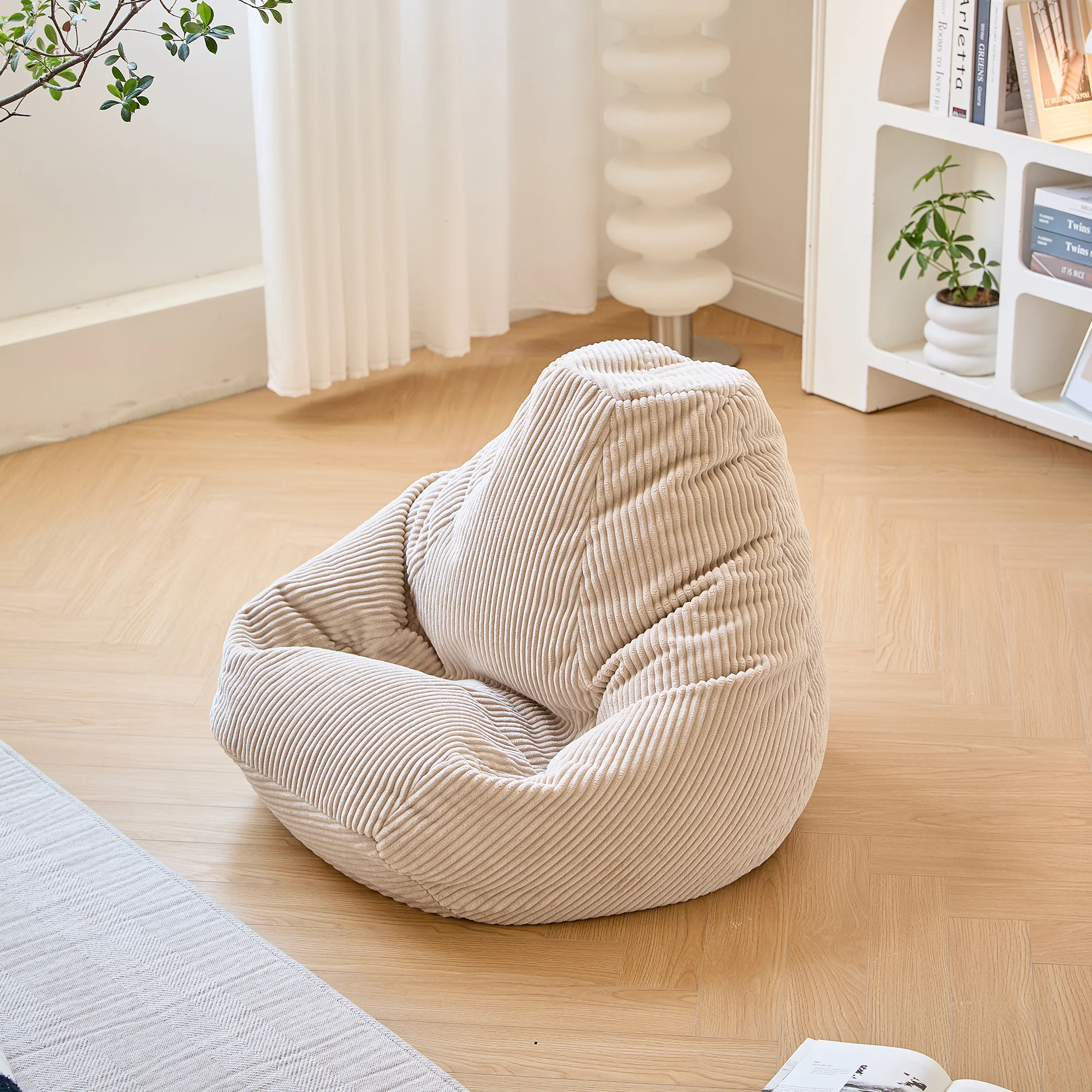 GRANA - Pouf en velours côtelé beige - Image 3