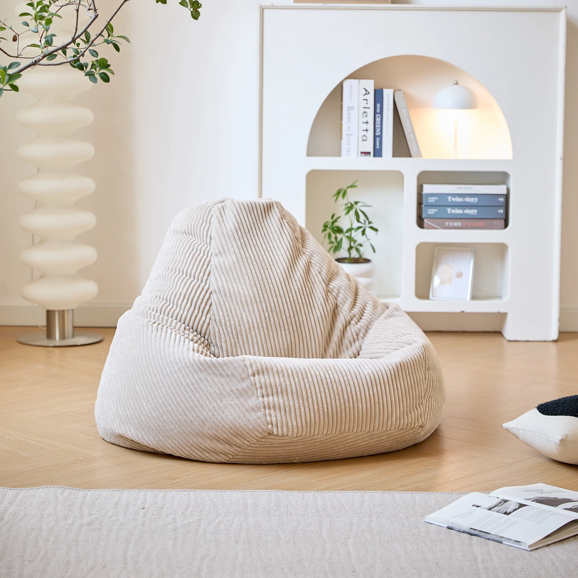 GRANA - Pouf en velours côtelé beige - Image 5