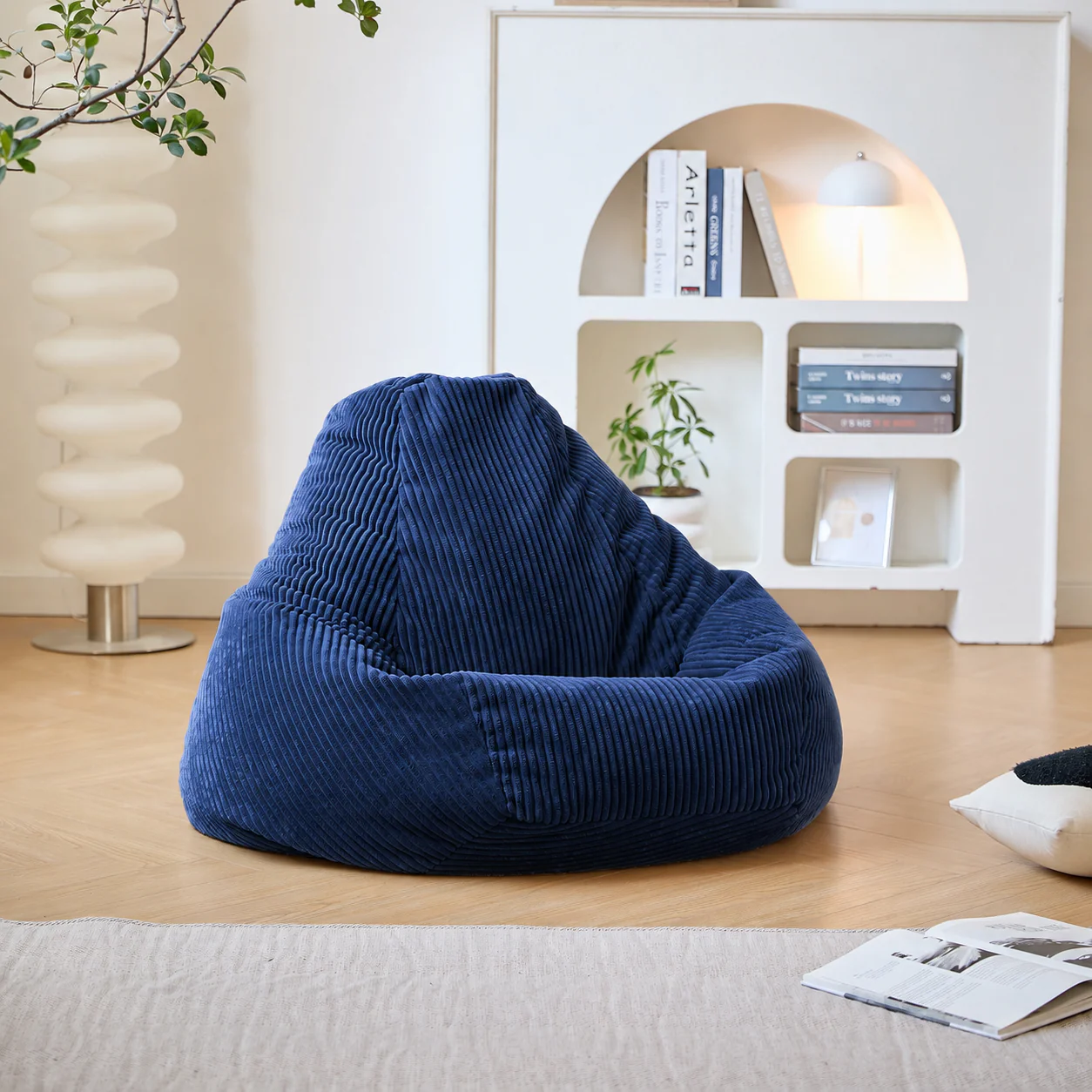 GRANA - Pouf en velours côtelé bleu - Image 3