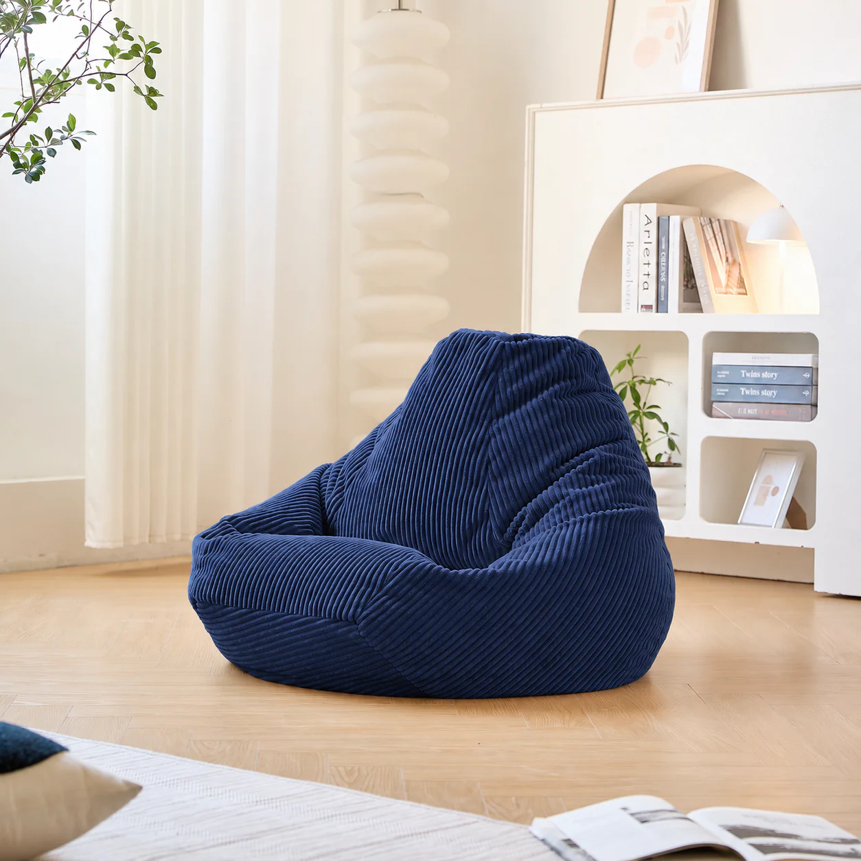 GRANA - Pouf en velours côtelé bleu - Image 7