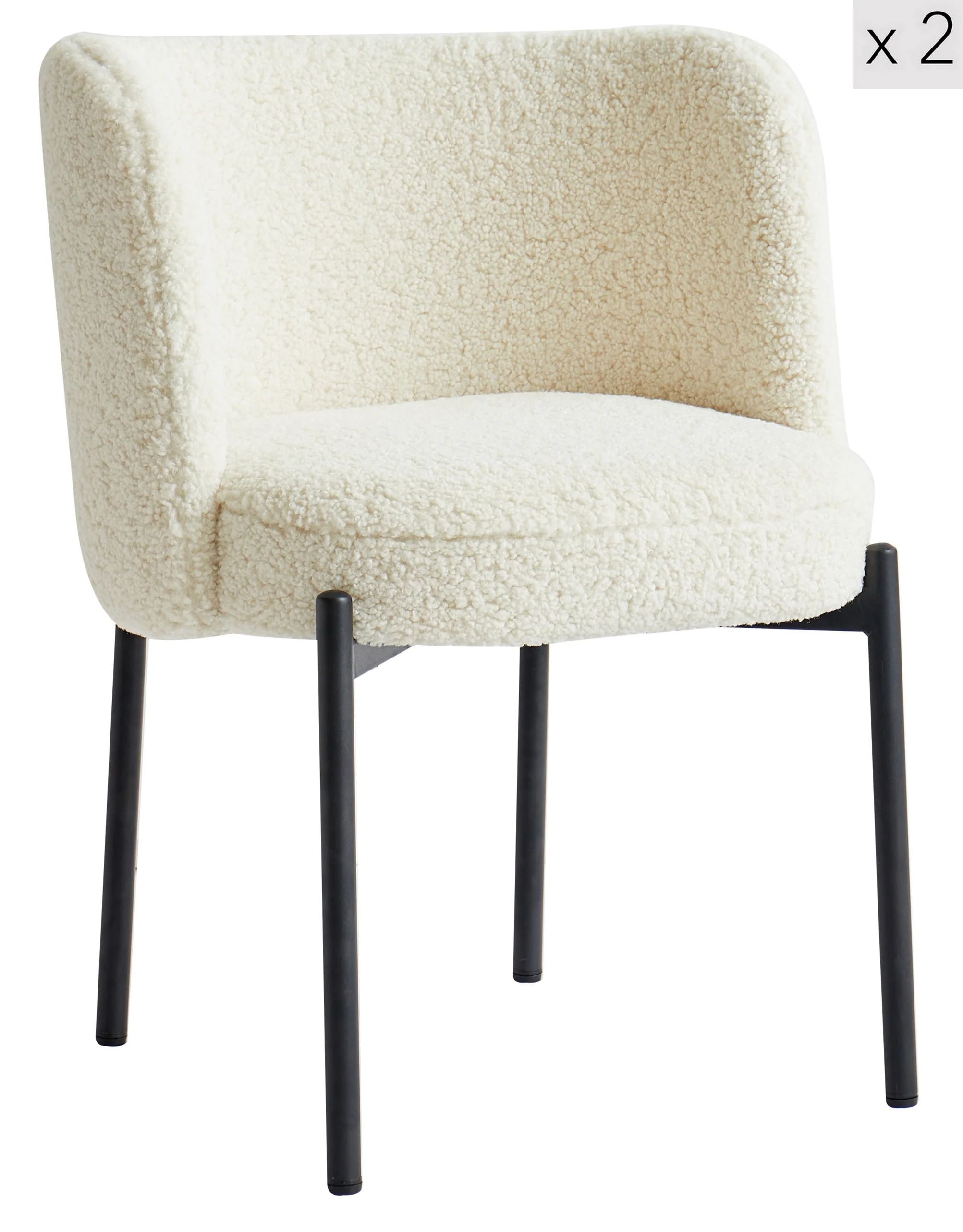 GRIMSTAD - Lot de 2 chaises scandinaves en métal et bouclettes blanches - Image 6