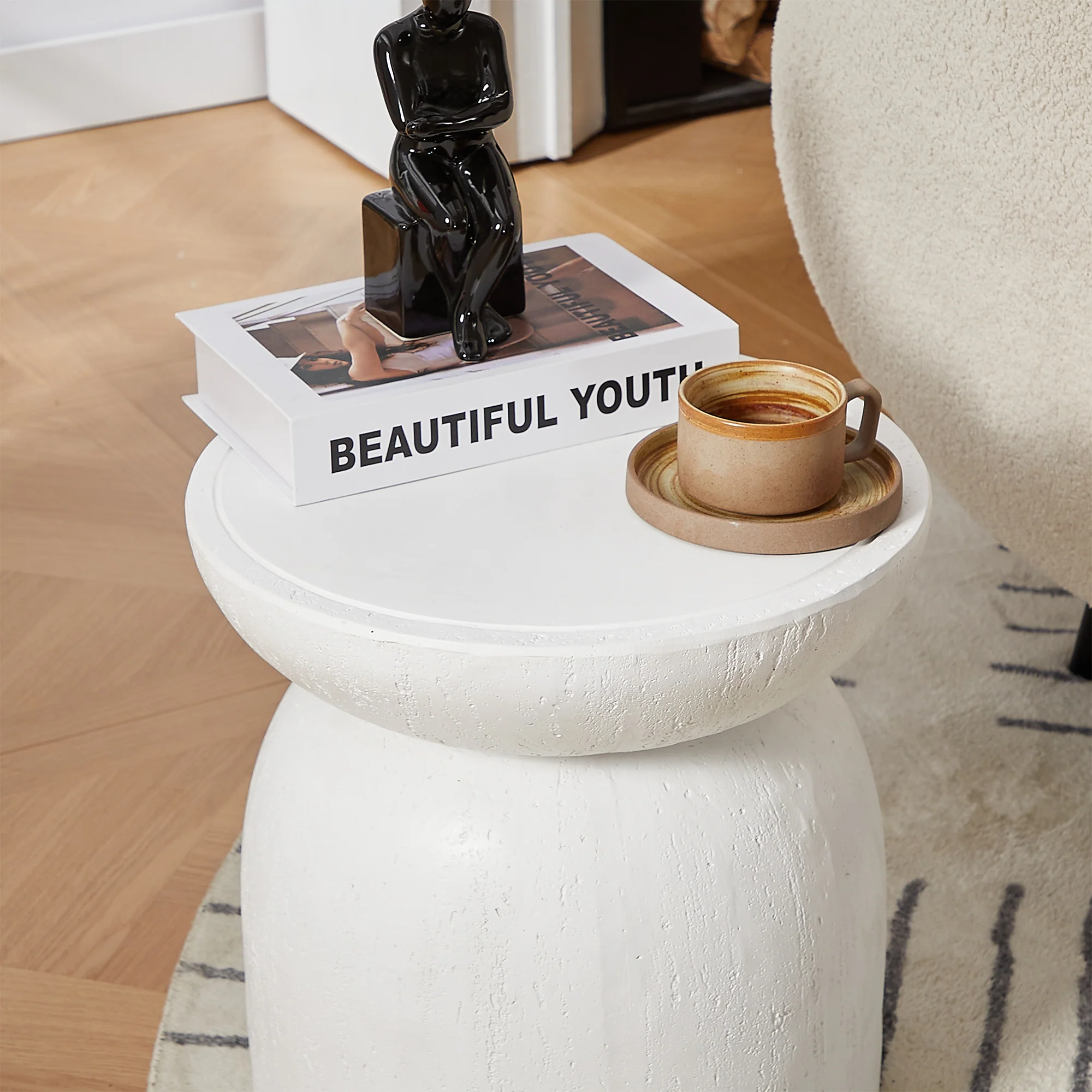 HJORRING - Table d'appoint bout de canapé intérieur extérieur en magnesite blanc - Image 3